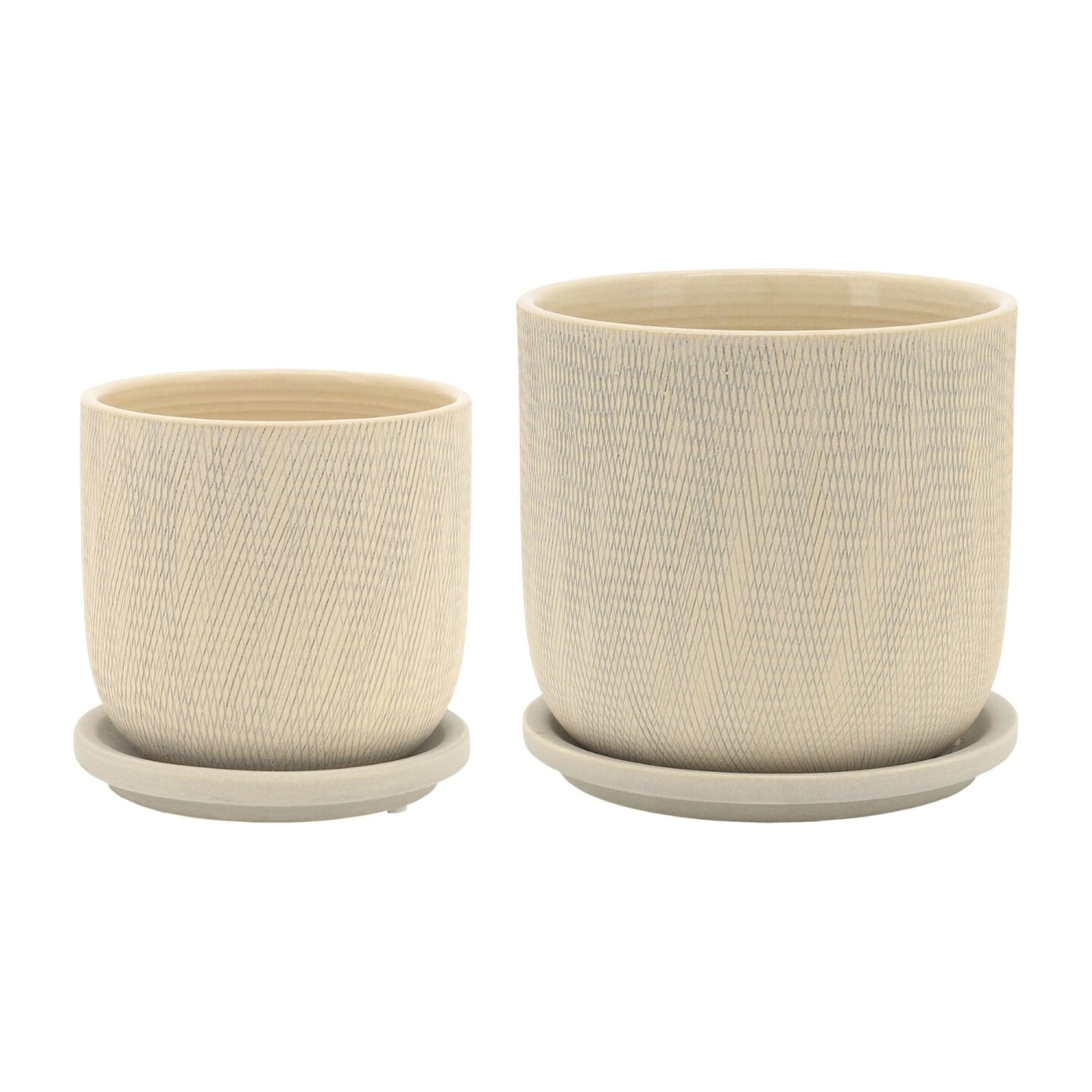 Kingston Living Ceramic Mesh Planters with Saucers - 6&#x22; - Taupe and Brown - Set of 2