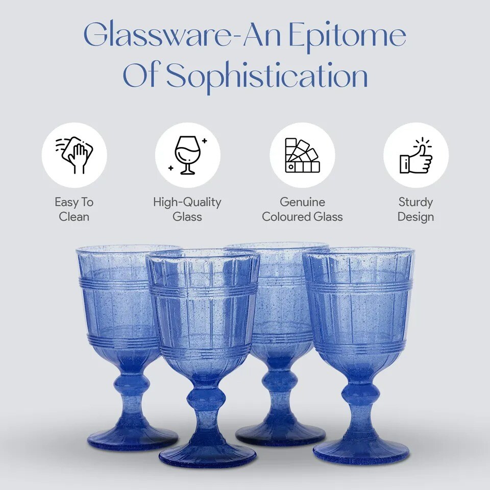 American Atelier Vintage Blue Bubbles Wine Glasses Set of 4, 11 oz - Blue