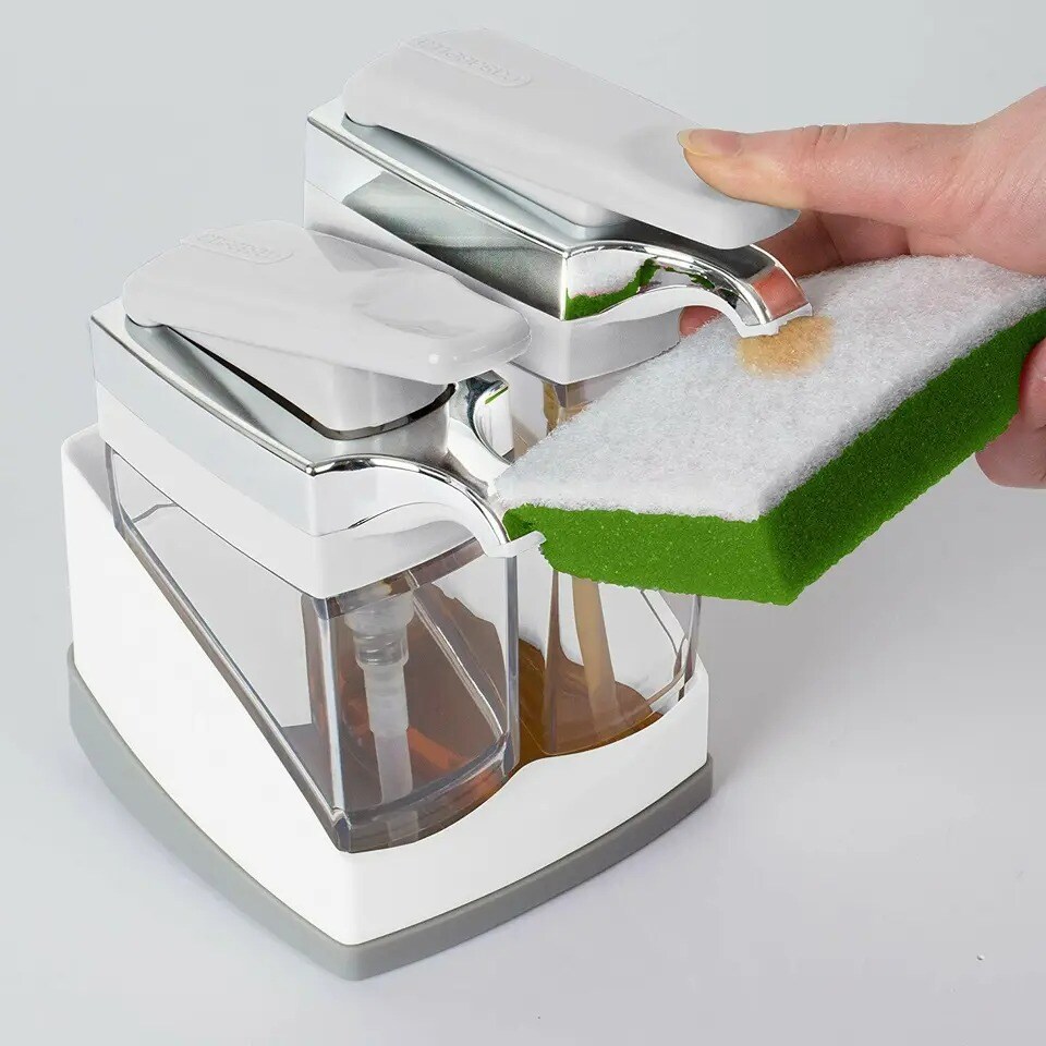 Casabella Sink Sider Duo With Sponge Storage for Dish & Hand Soap - White Chrome