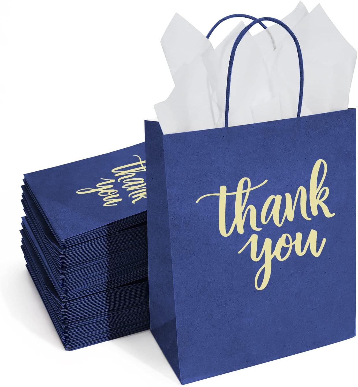 50 Pack Gift Bags with Handles and Tissue Paper