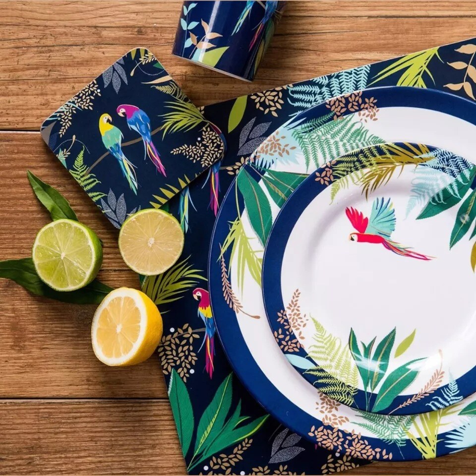 Portmeirion Sara Miller Parrot Melamine Dinner Plates - Set of 4