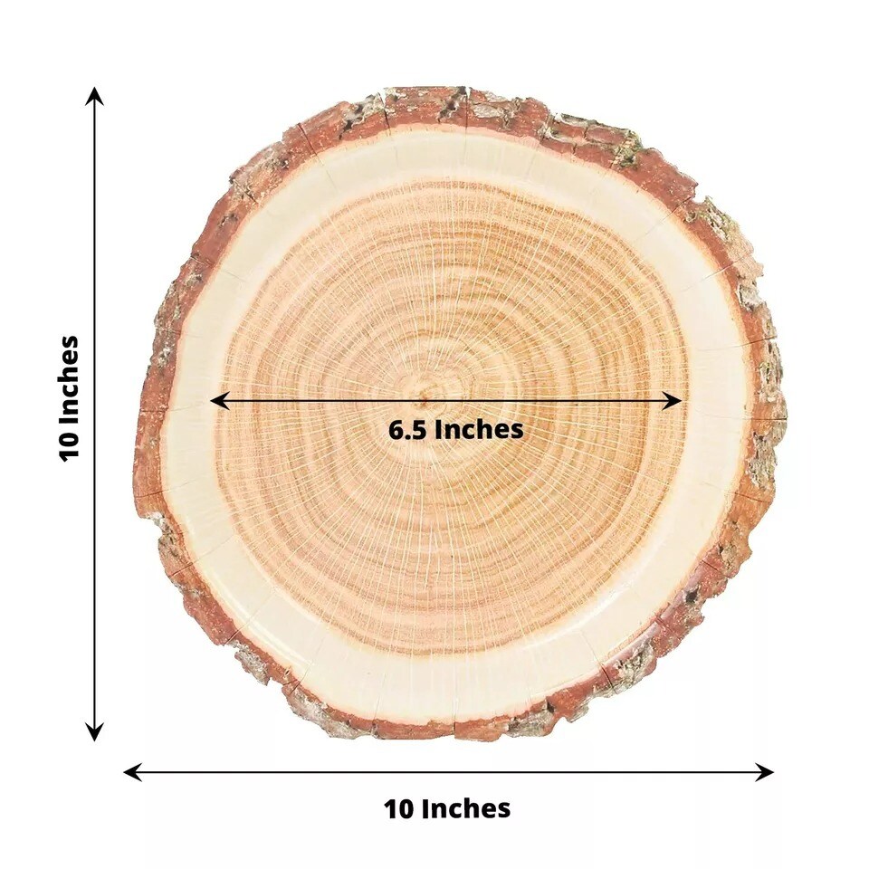25 NATURAL 10&#x22; Wood Slice Design Round Paper PLATES