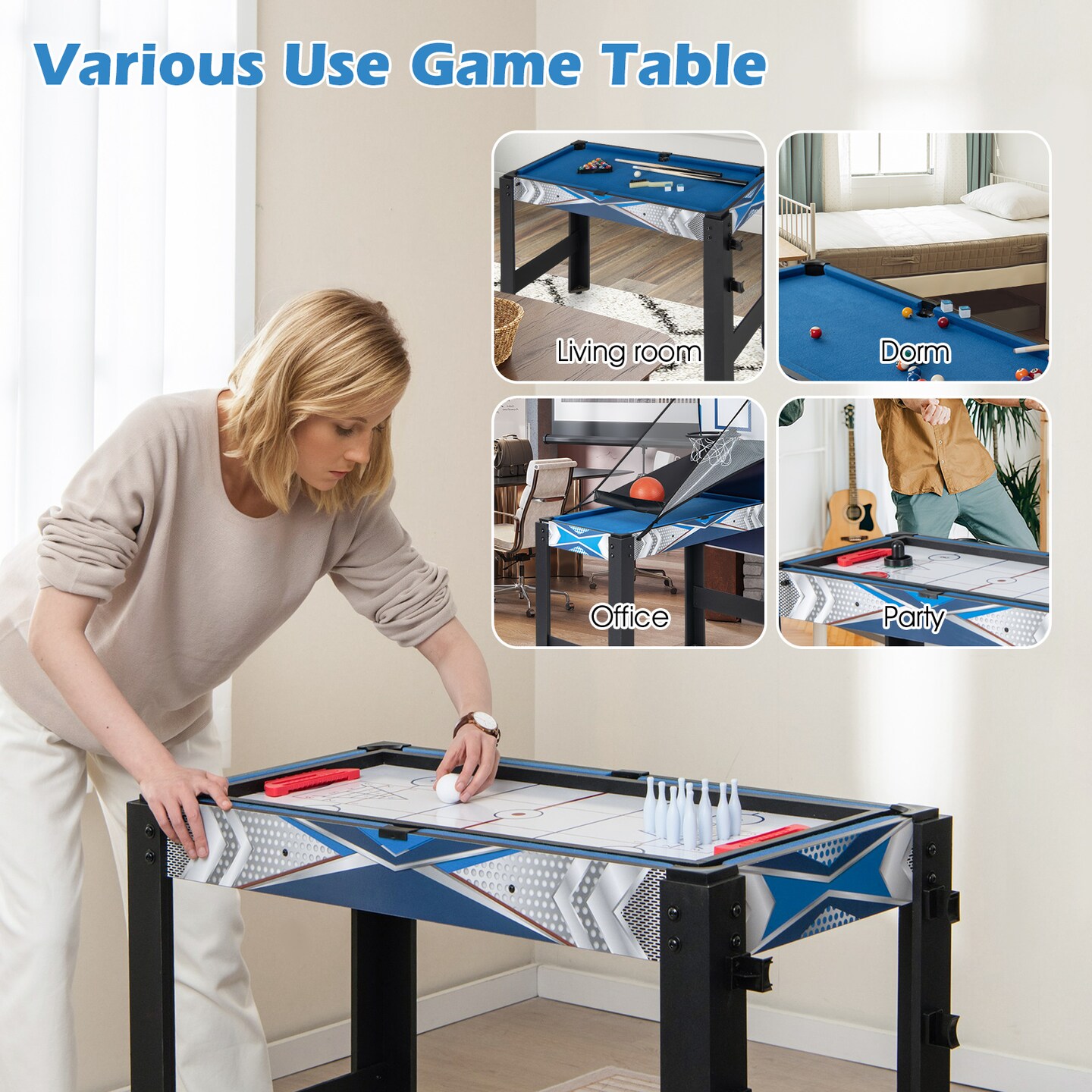 6-in-1 Combo Game Table With Basketball Billiards Ping Pong Hockey Shuffleboard