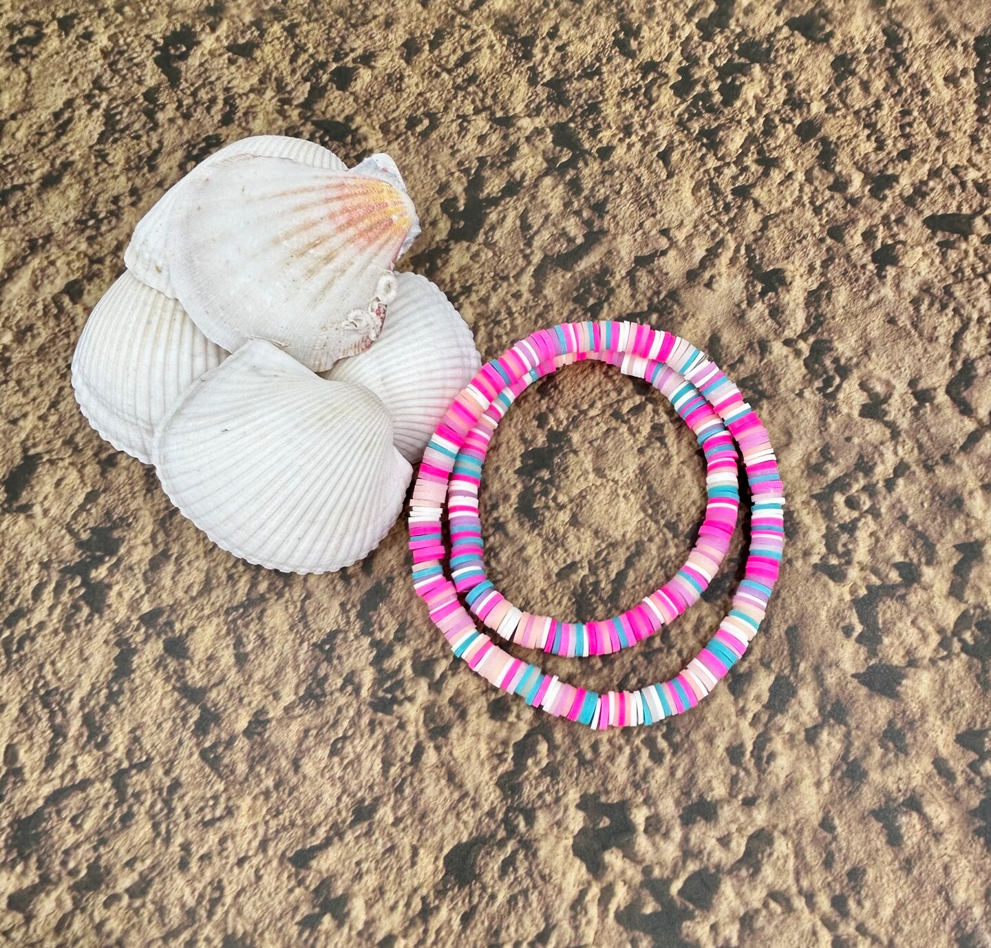 Fuchsia, Pink, Cream, Purple, and Turquoise Heishi Clay BRACELET