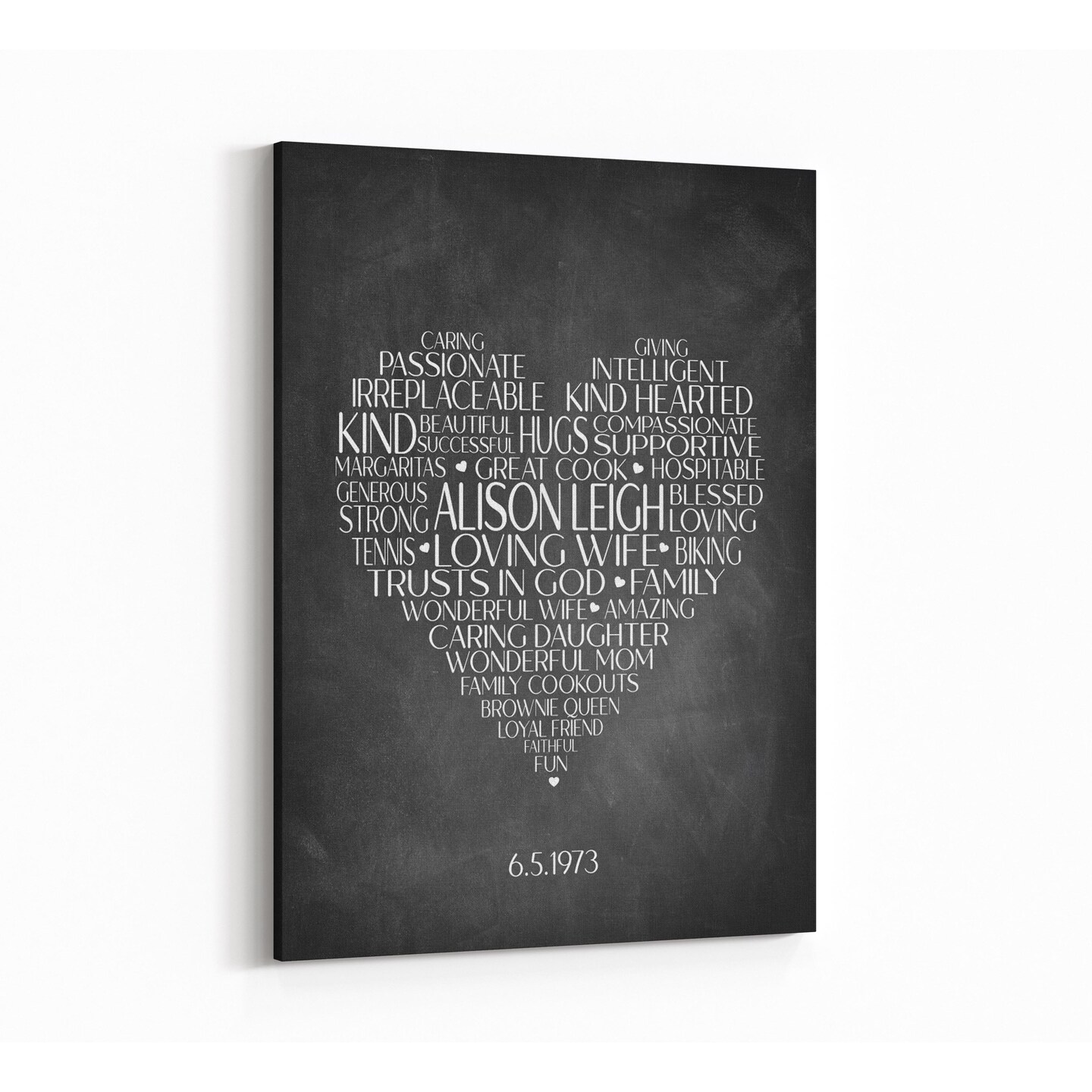 Custom order CANVAS Art - 3 Word Cloud Heart Personalized Name Typography - Wedding Gift - Retirement gift - Anniversary Gift - New Baby Gift