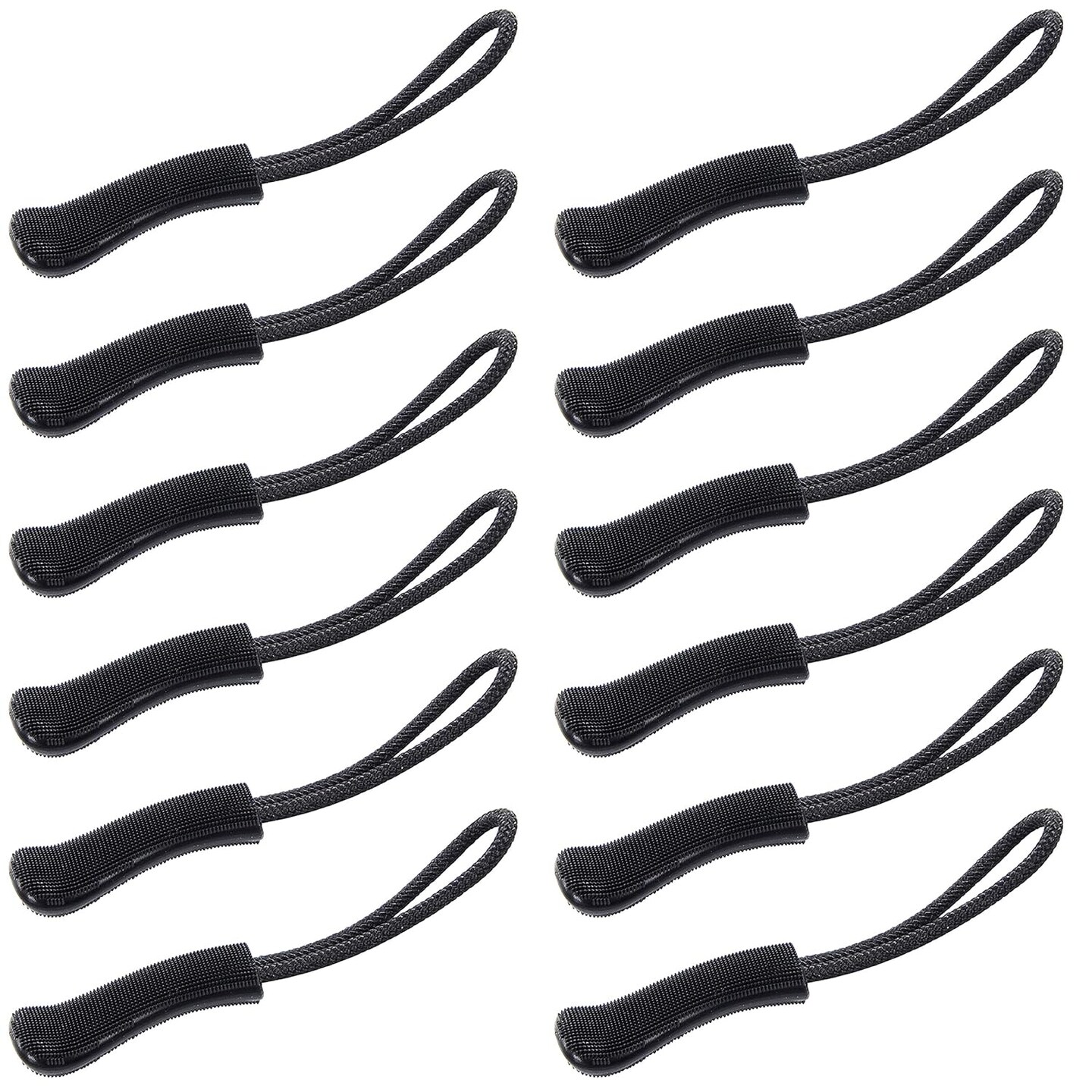 Zipper Pulls, Durable Zipper Pull Tab Replacement Zip Tab Tag Cord Extension Fixer Helper for Luggage, Jackets, Boots, Backpack, Purse, Handbags - Black, 12 Pcs