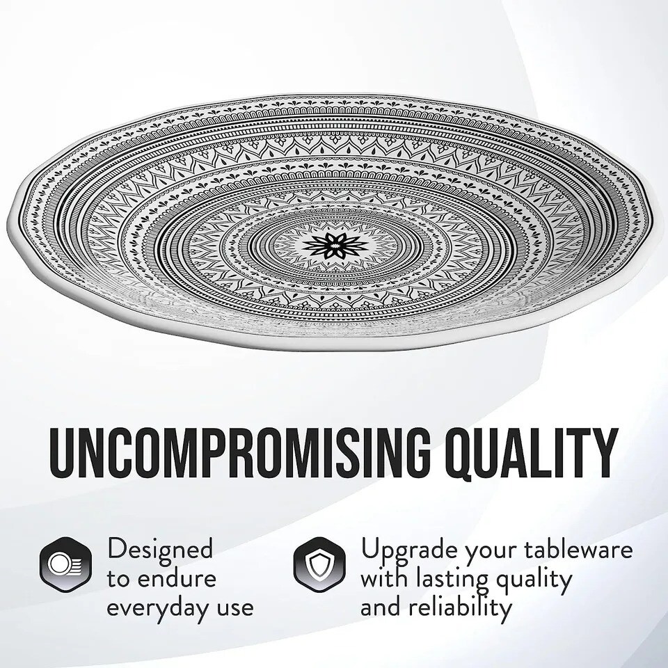 American Atelier Melamine Plates Set Of 4 9-Inch - Moroccan Black/White Design