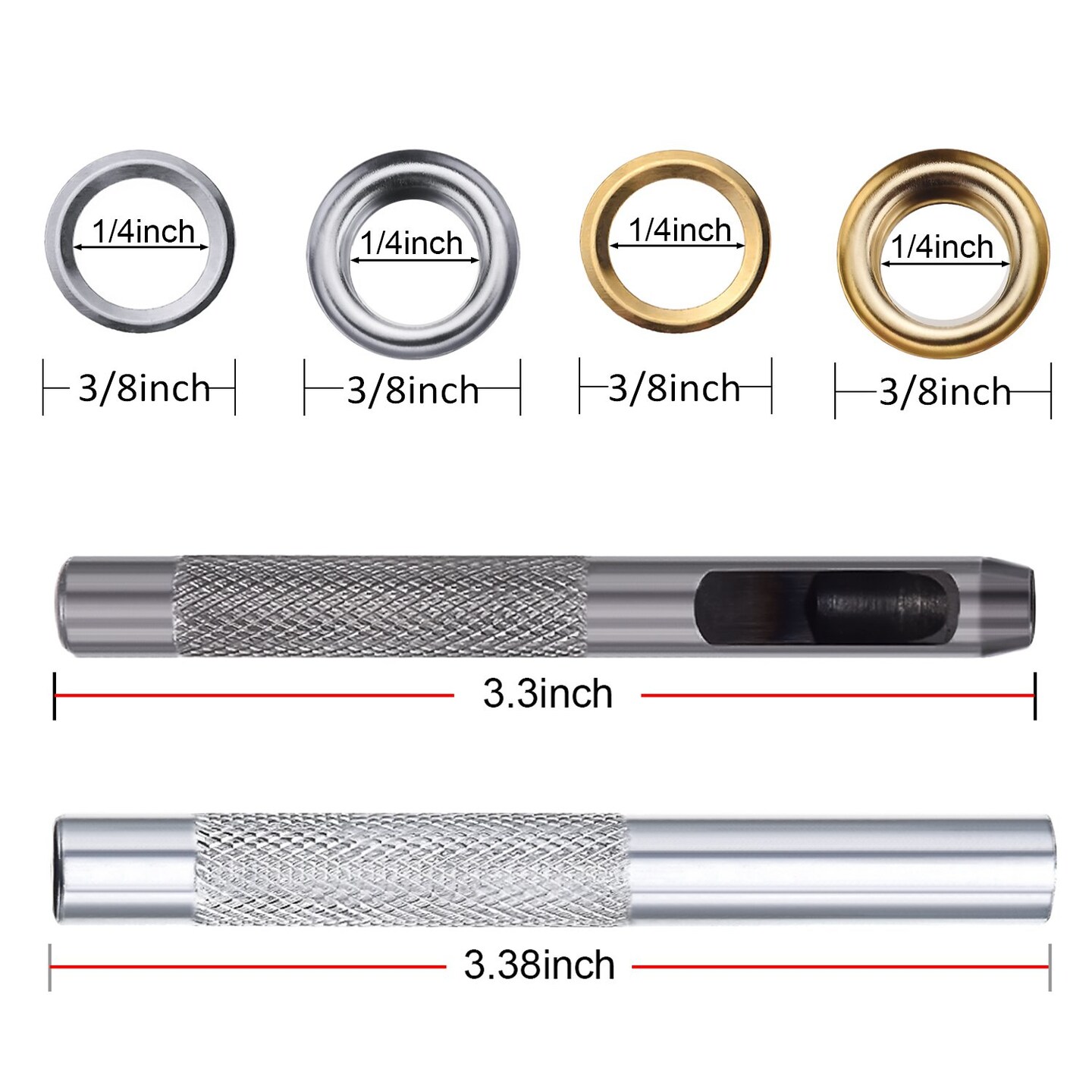 1/4 Inch Grommet Kit 200 Sets Grommets Eyelets with 3 Pieces Install Tool Kit and Box for Shoes Clothes Crafts Bag