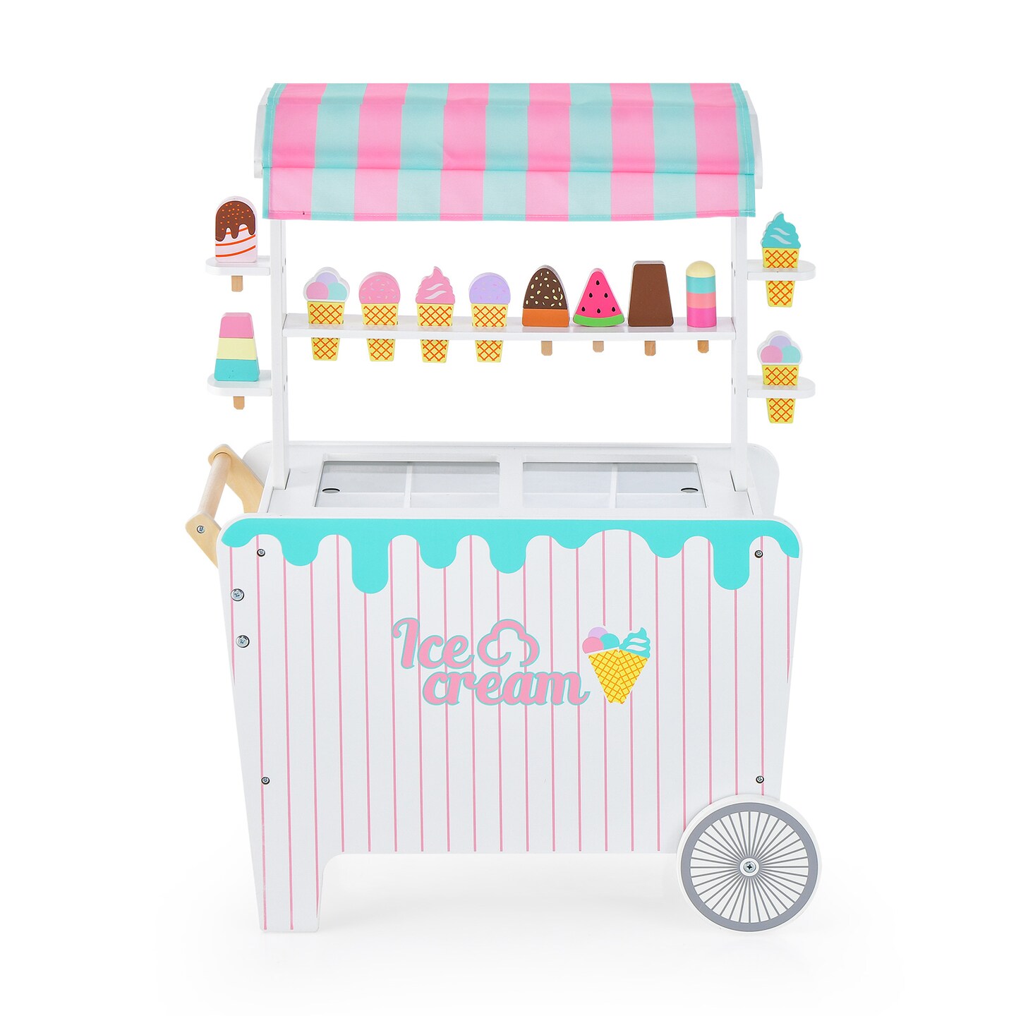 Kid&#x27;s Ice Cream Cart Playset With Display Rack And Accessories