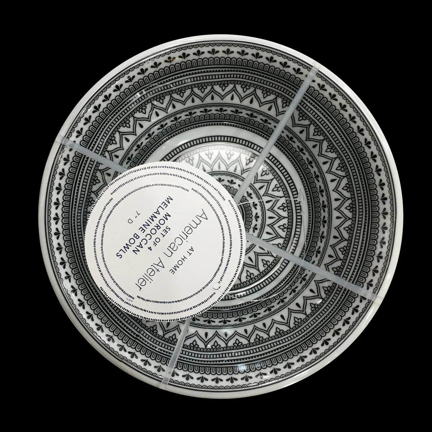 American Atelier Melamine Cereal Bowls Set Of 4 Moroccan Black/White Design