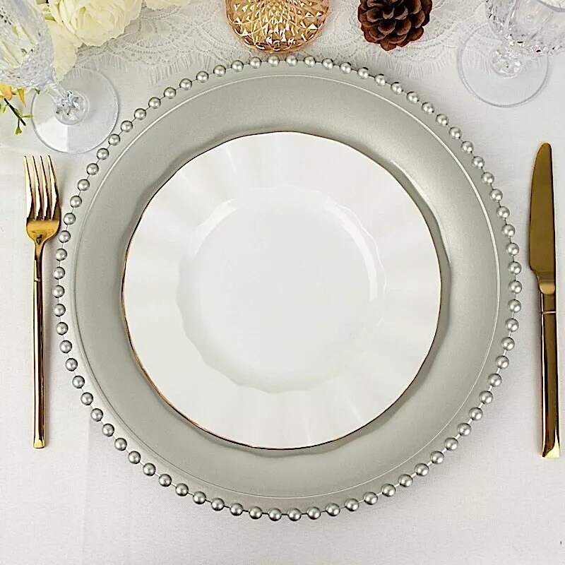 24 Silver 12&#x22; Round Beaded Rim Charger Plates