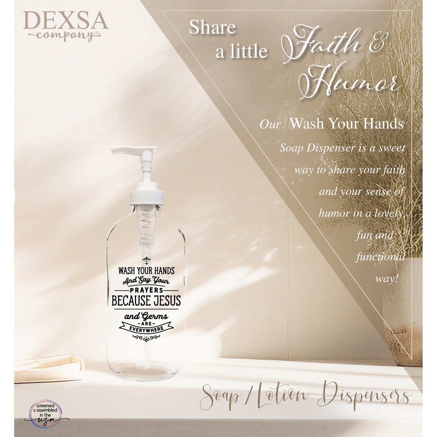 Wash Your Hands Glass Soap Dispenser Holds 16 ounces