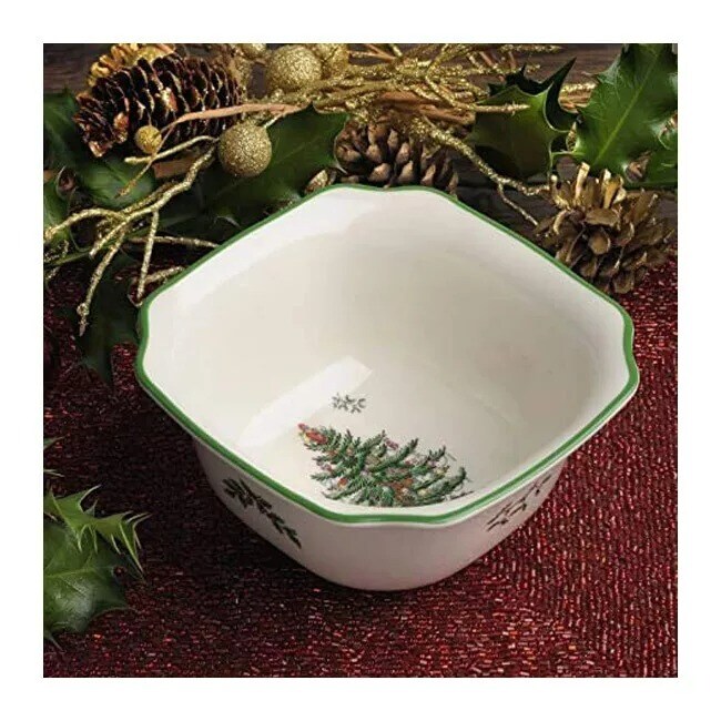 Spode Christmas Tree Fine Porcelain Square Bowl, 5.5 Inch