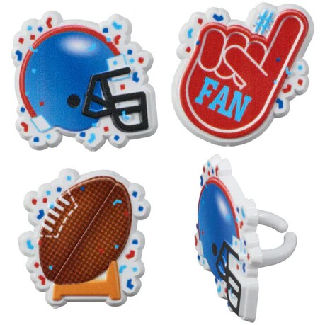 Football Assortment Helmet, #1 Fan and Football with Goal Cupcake Rings set of 12