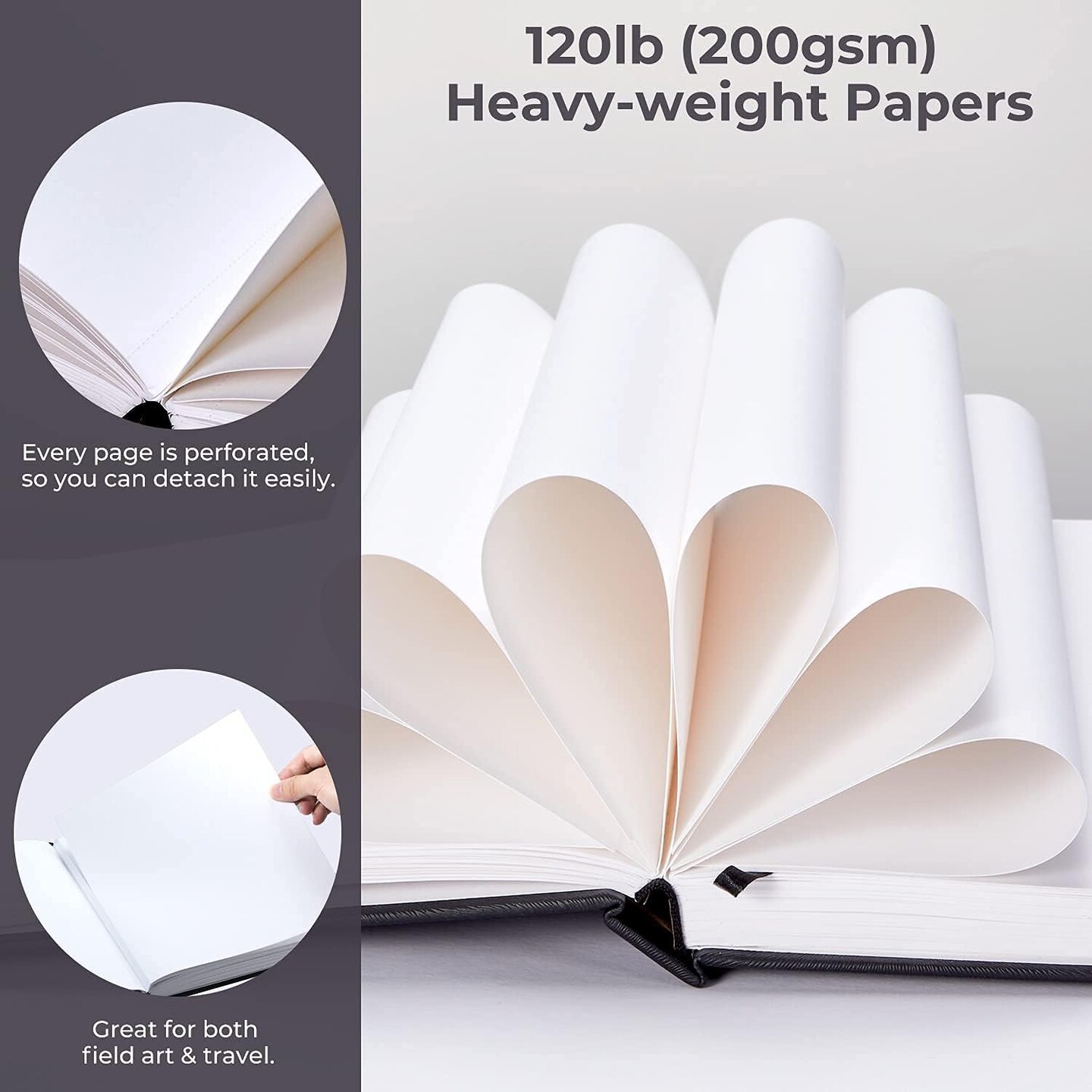 Mix Media Pad, Ohuhu Mixed Media Art Sketchbook, 120 LB/200 GSM Heavyweight Papers, 78 Sheets/156 Pages, PU Hardcover Mixed Media Paper Pad for Acrylic, Painting Christmas Gift