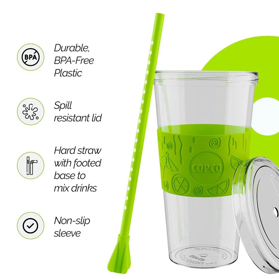 Copco Sierra Tumbler with Lid and Straw, Set of Two 24 oz (Clear/Lime)