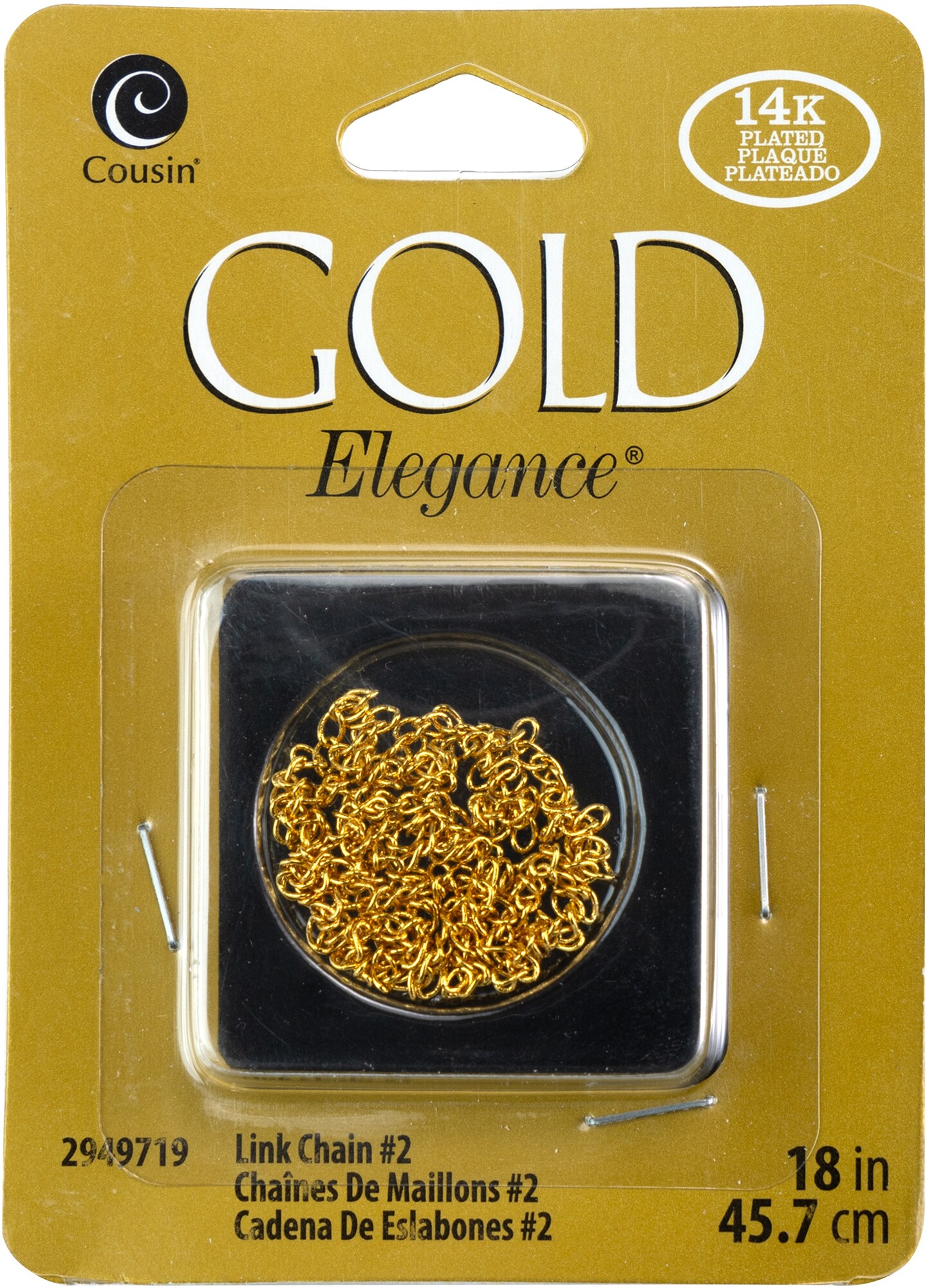 CousinDIY 14k Plated Gold Elegance Beads &#x26; Findings-Chain #2 18&#x22; 1/Pkg