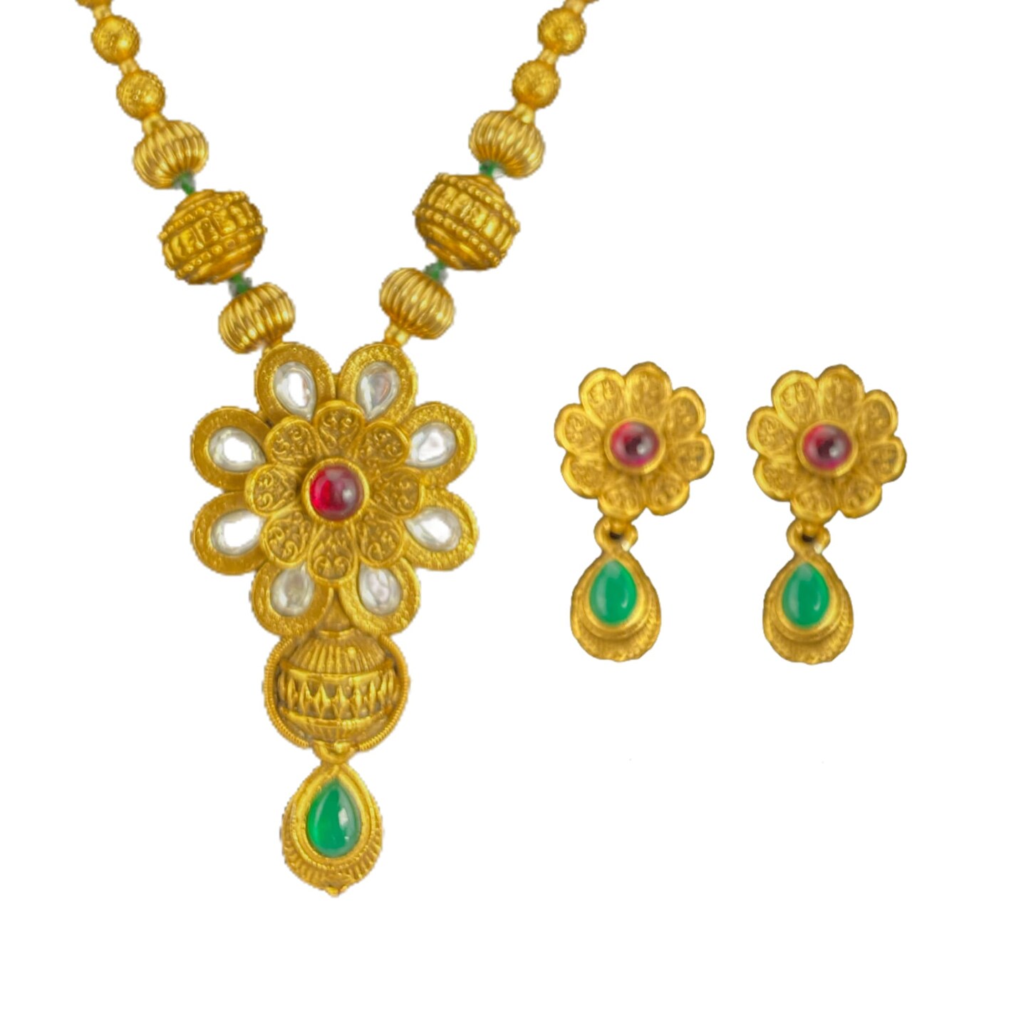 South Indian and Pakistan Pendant Jewelry Set ?? Matte Gold Plating Antique Ethnic Necklace and Earrings Jewelry Set