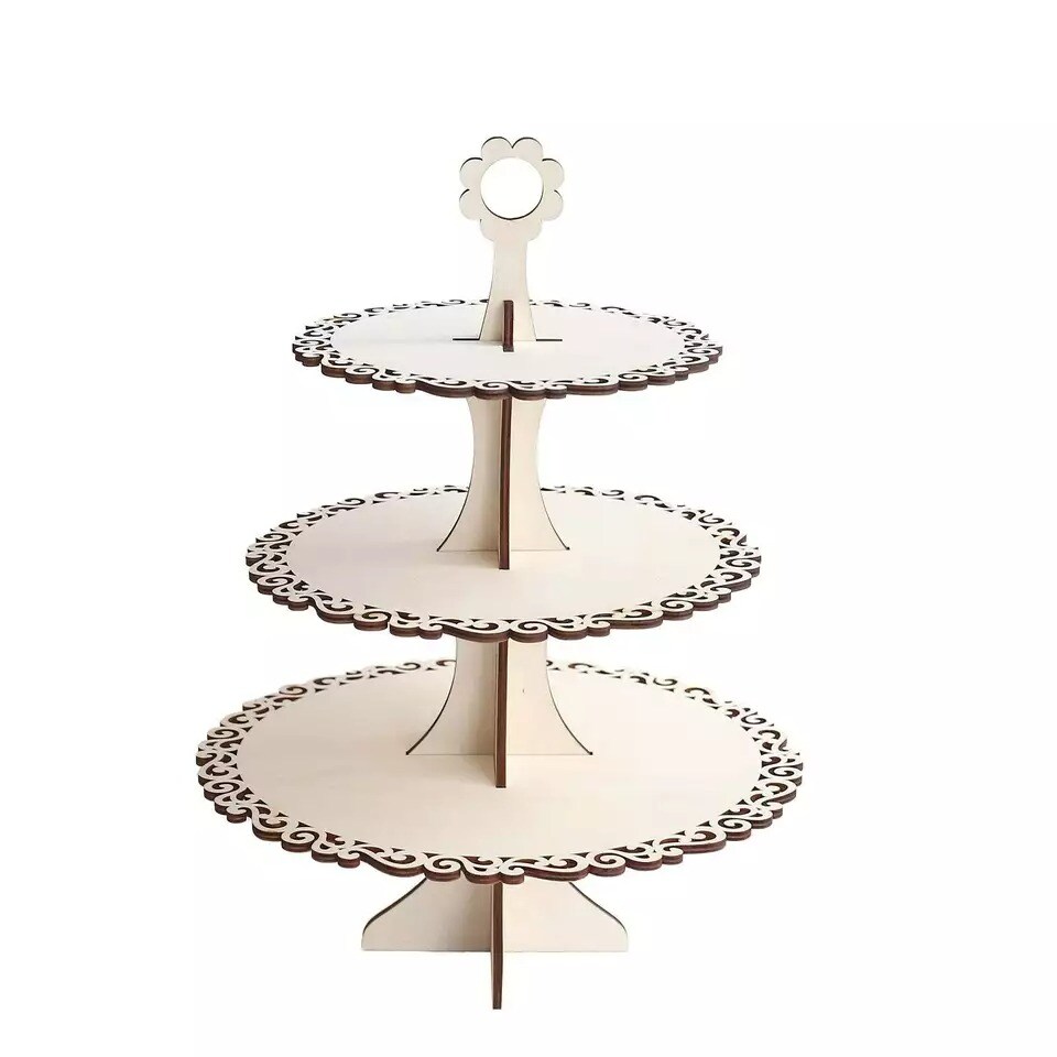 NATURAL 16&#x22; Wooden 3 Tier Cupcake Dessert DISPLAY STAND