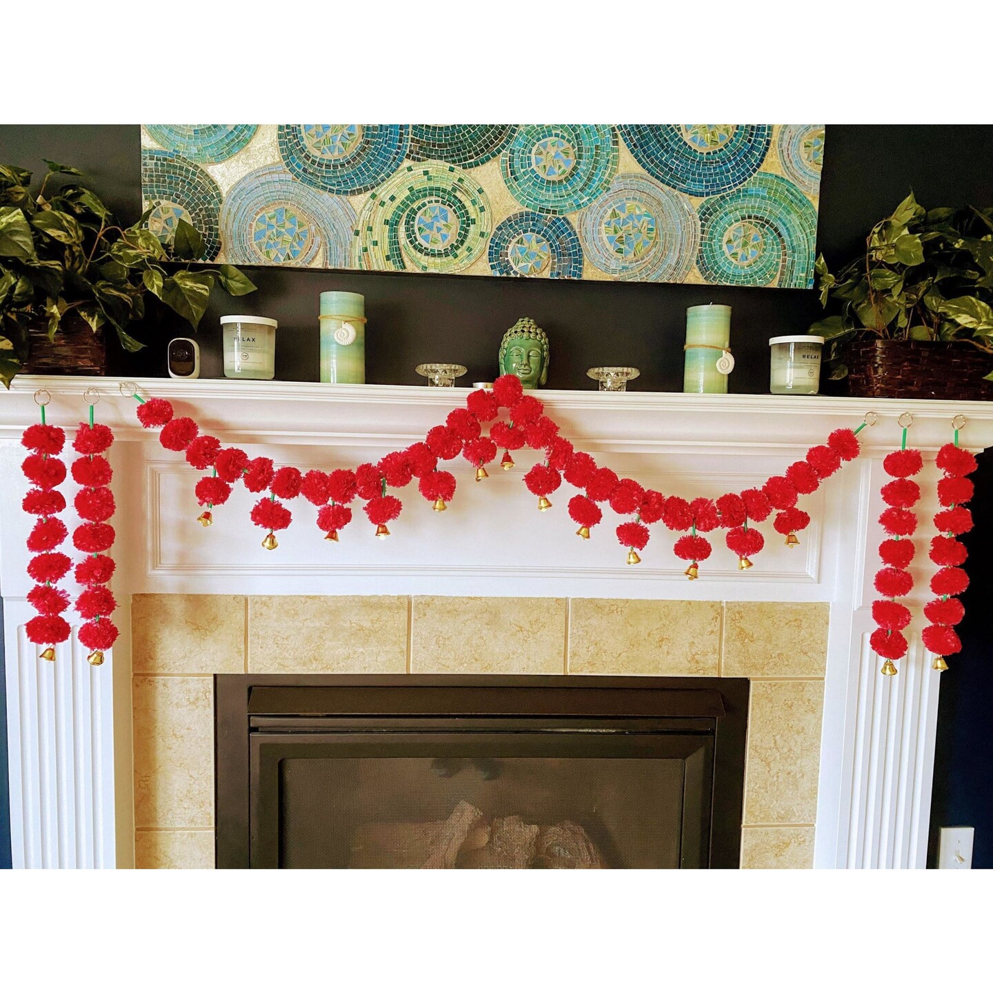4.5feet Red Marigold Toran Garland, Indian Wedding Decoration Backdrop,diwali Decor, Door Hanging, Varalakshmi Pooja, Day of the Dead, Dholki