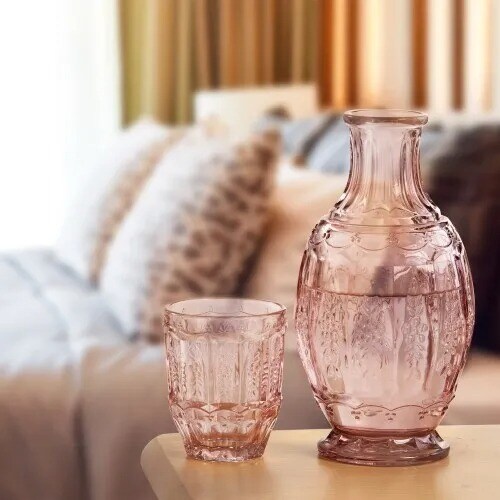 American Atelier Vintage Night Carafe 2 Piece Set with Glass Tumbler Purple Pink