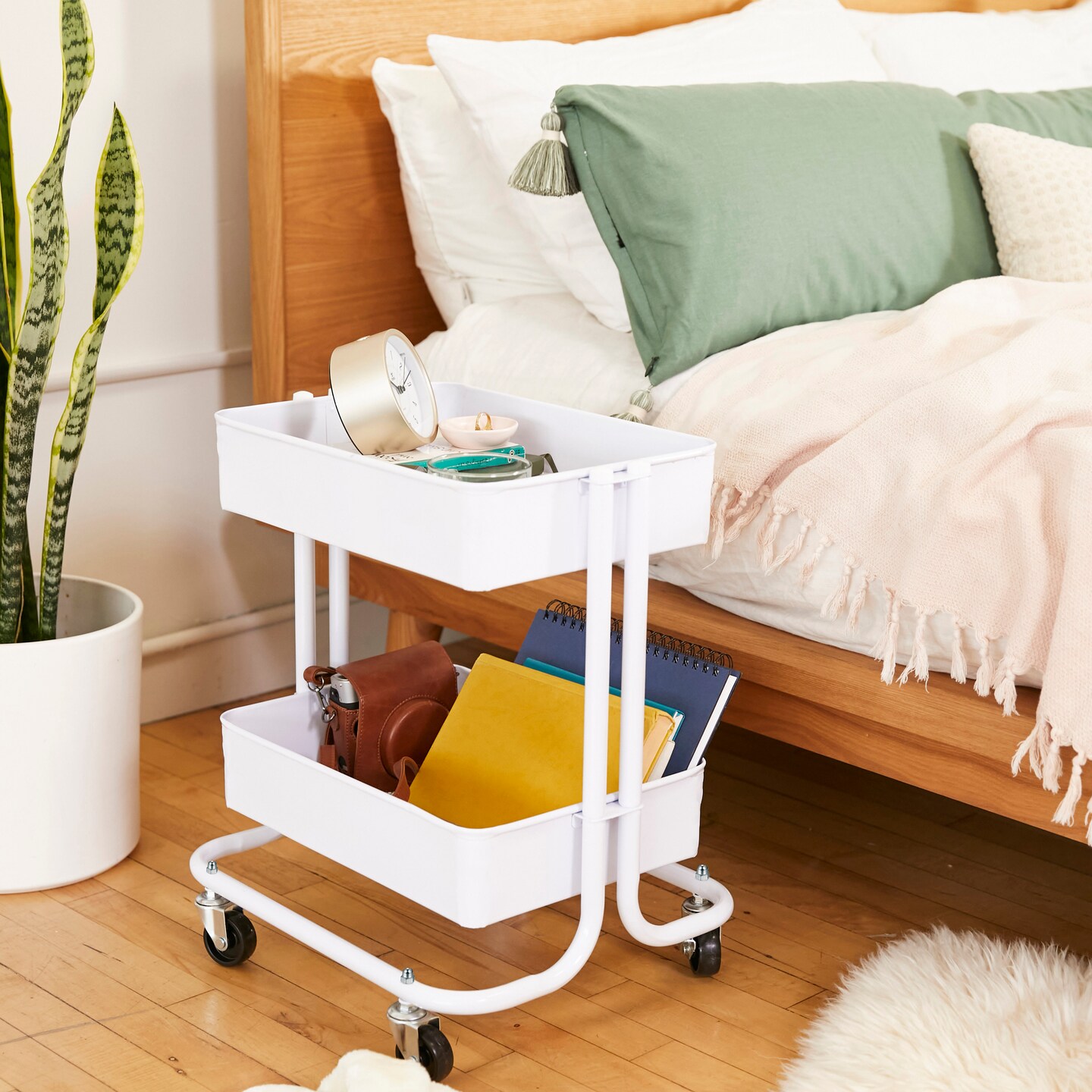 2-Tier Metal Rolling Utility Cart, Mobile Storage Organizer