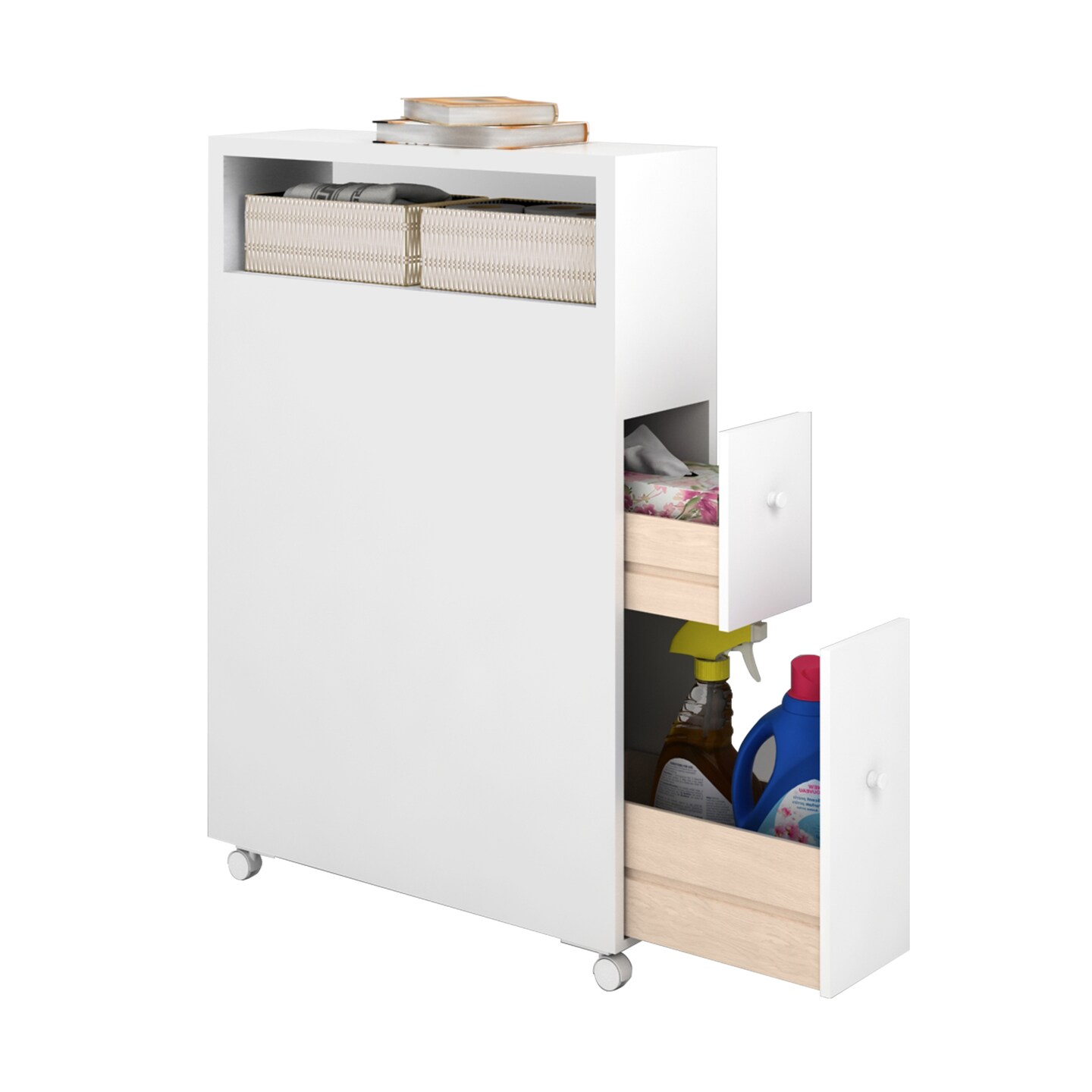 Slim Bathroom Storage Cabinet With 2 Slide Out Drawers