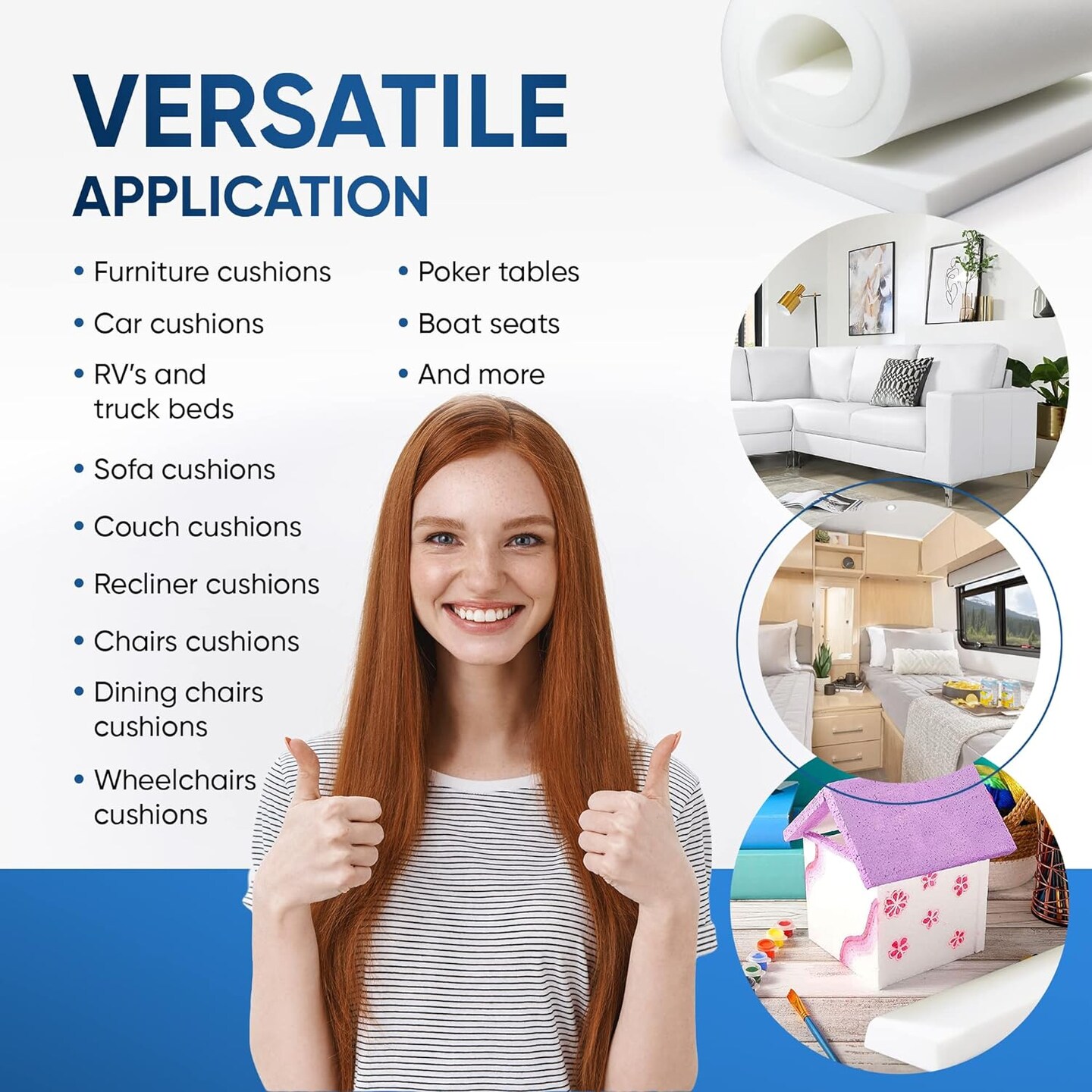 Upholstery High Density 2" Height x 24" Width x 72" Length-Home or Commercial Use Seat Replacement Cushion-Made in USA Foam, 1 Count (Pack of 1)