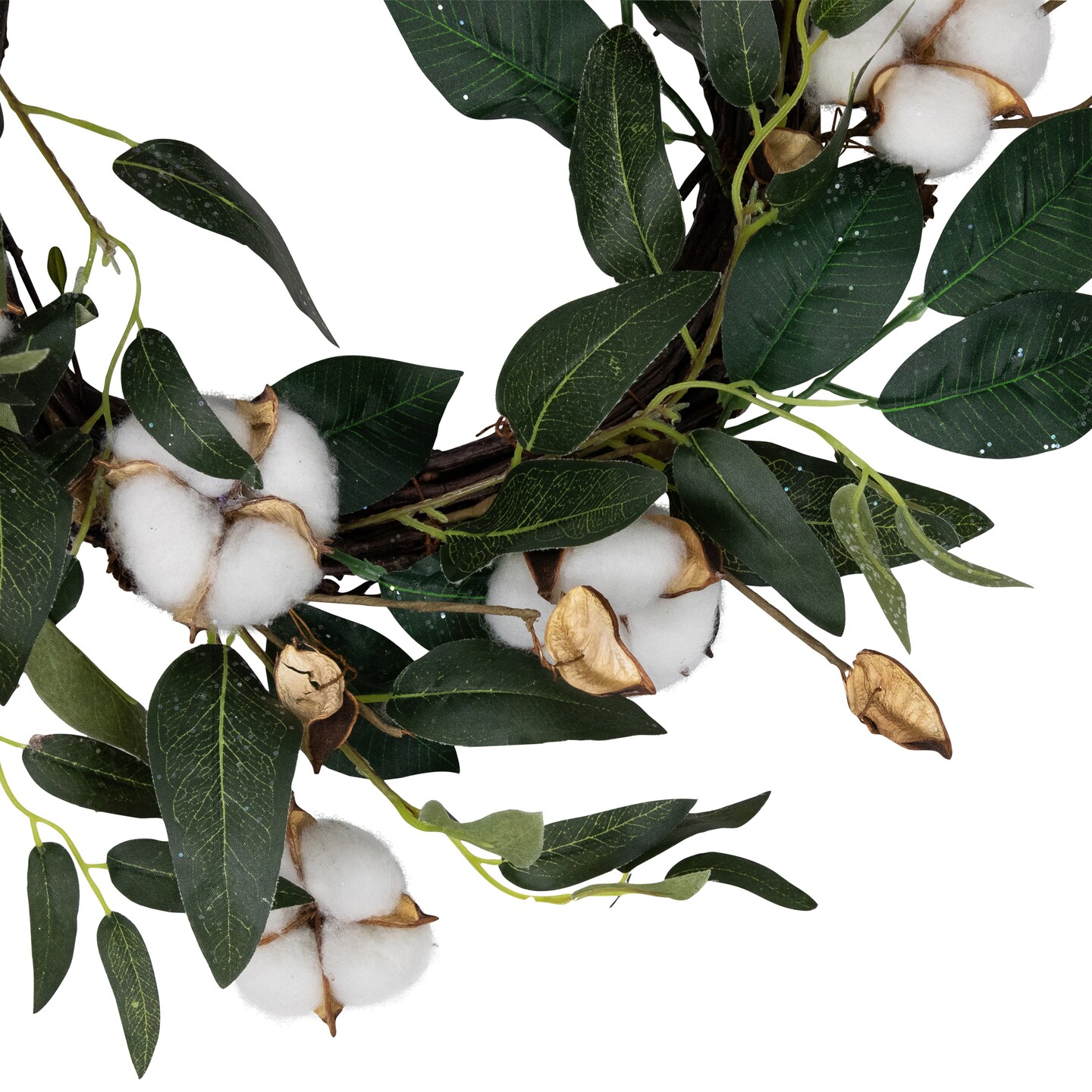 Northlight Cotton Flowers with Foliage Twig Wreath - Thumbnail 3