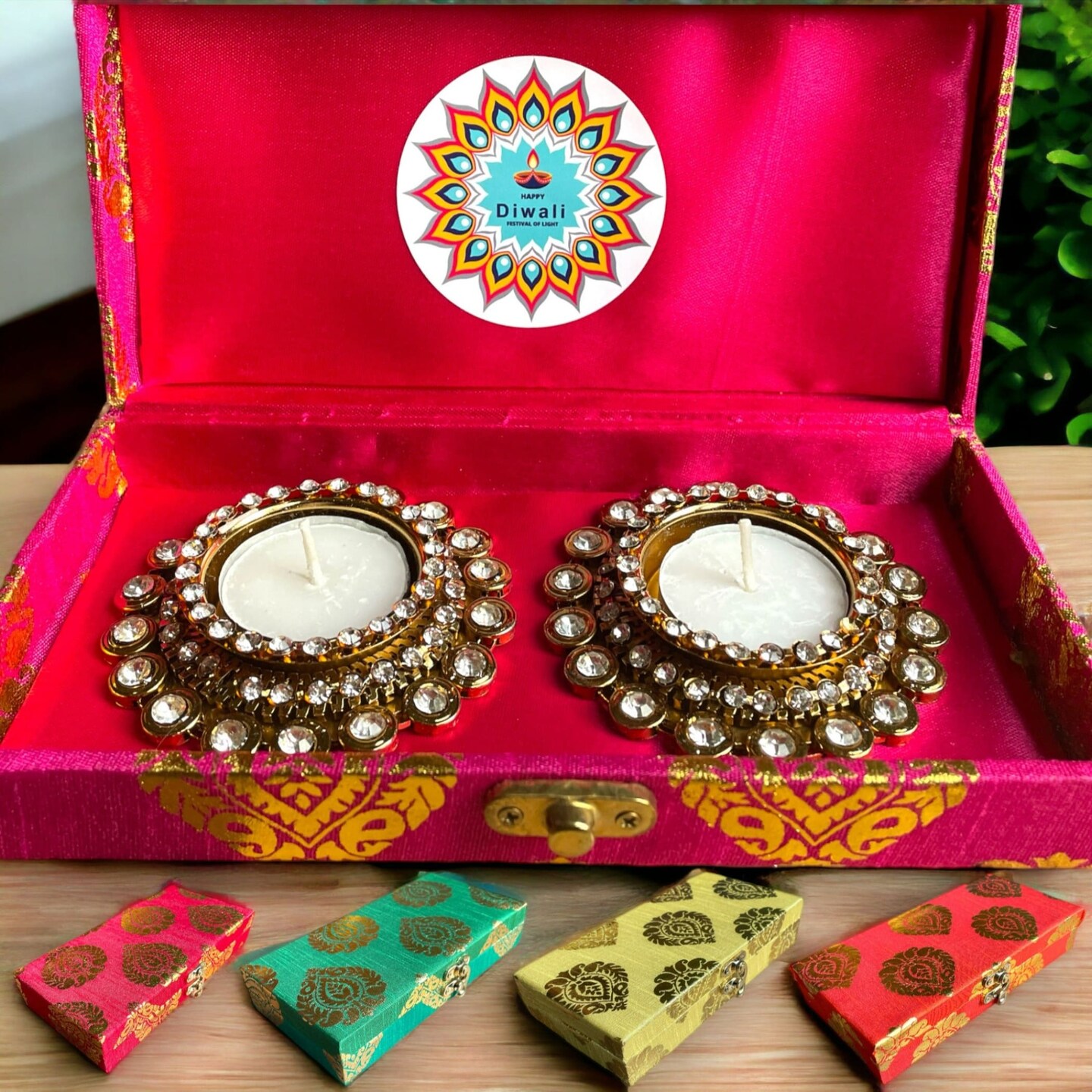 Personalized Candle Holder Diwali Gifts Boxes Indian Festival Handmade Home Decoration Housewarming Mandir Pujan Pooja Return Gifts Items Office Decor Gift Hamper Basket - Corporate Gift