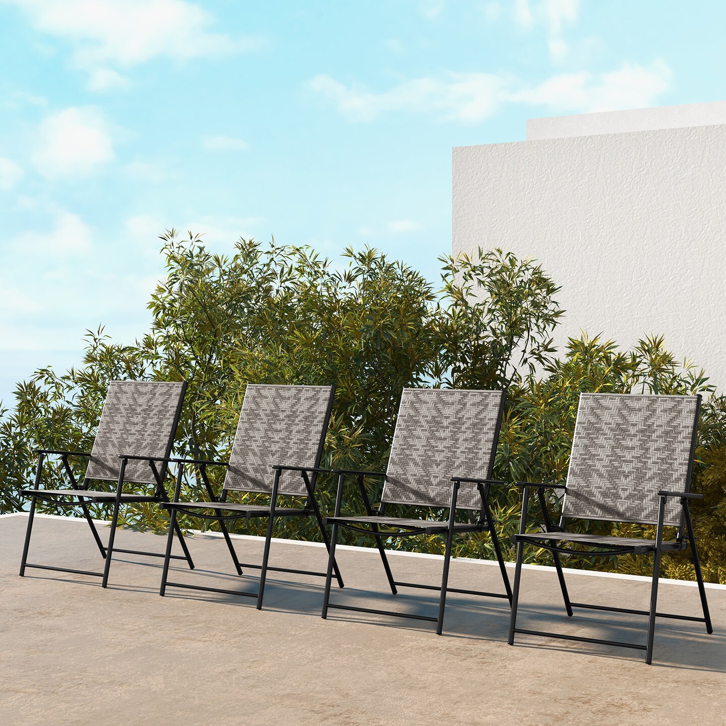 Set Of 4 Patio Folding Chairs With Armrests And Portable Lawn Chairs For Garden Backyard-gray