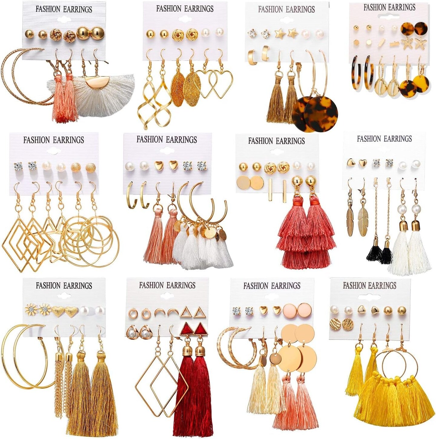 63/75/93 Pairs Fashion Earrings with Tassel Earrings Layered Ball Dangle Hoop Stud Jacket Earrings for Women Girls Jewelry Fashion and Valentine Birthday Party Gift