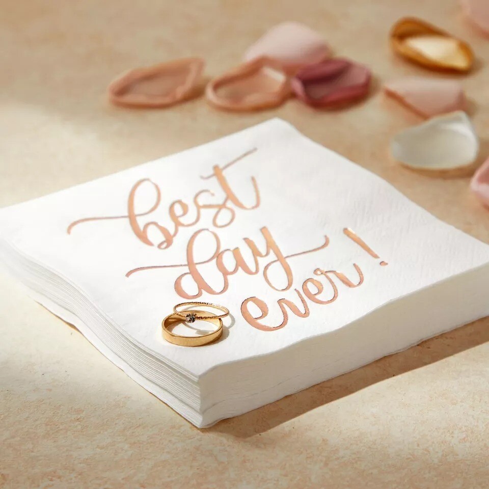 50 Pack Best Day Ever Rose Gold Wedding Napkins