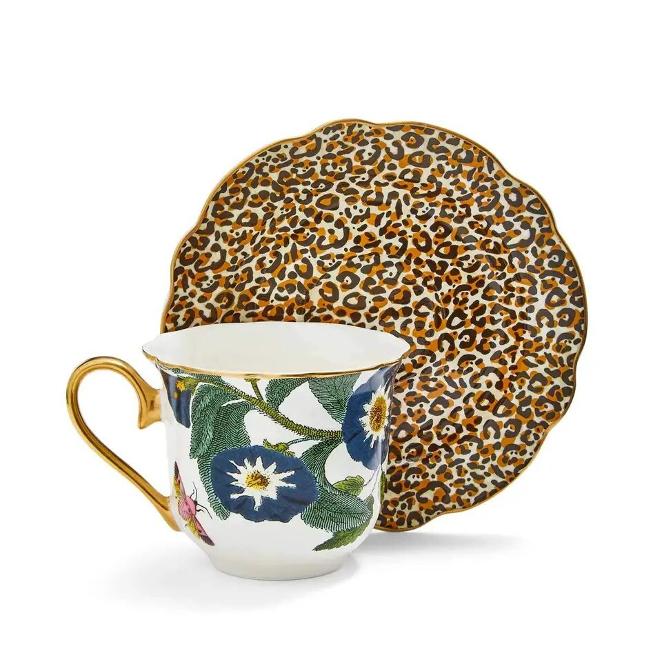 Spode Creatures of Curiosity Leopard Teacup and Saucer (White/Leopard)