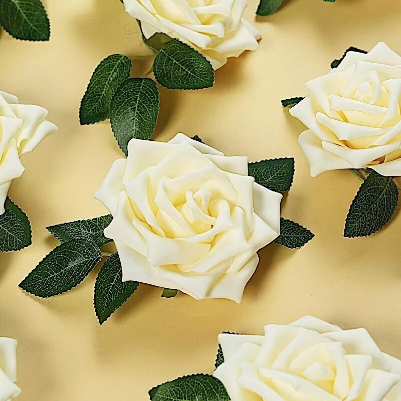 24 Cream 5&#x22; FOAM ROSE Flowers Stems Party Wedding Events Decorations