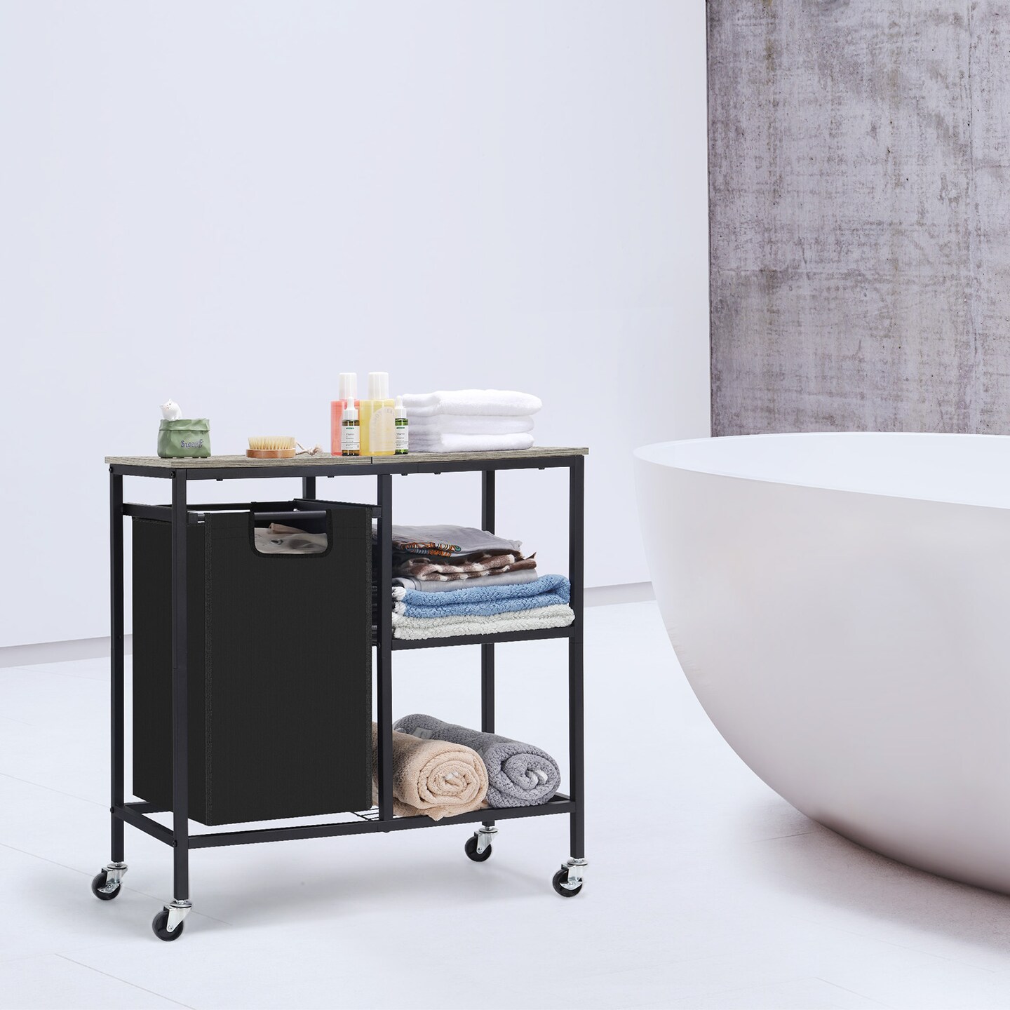Laundry Hamper with Iron Side Shelf