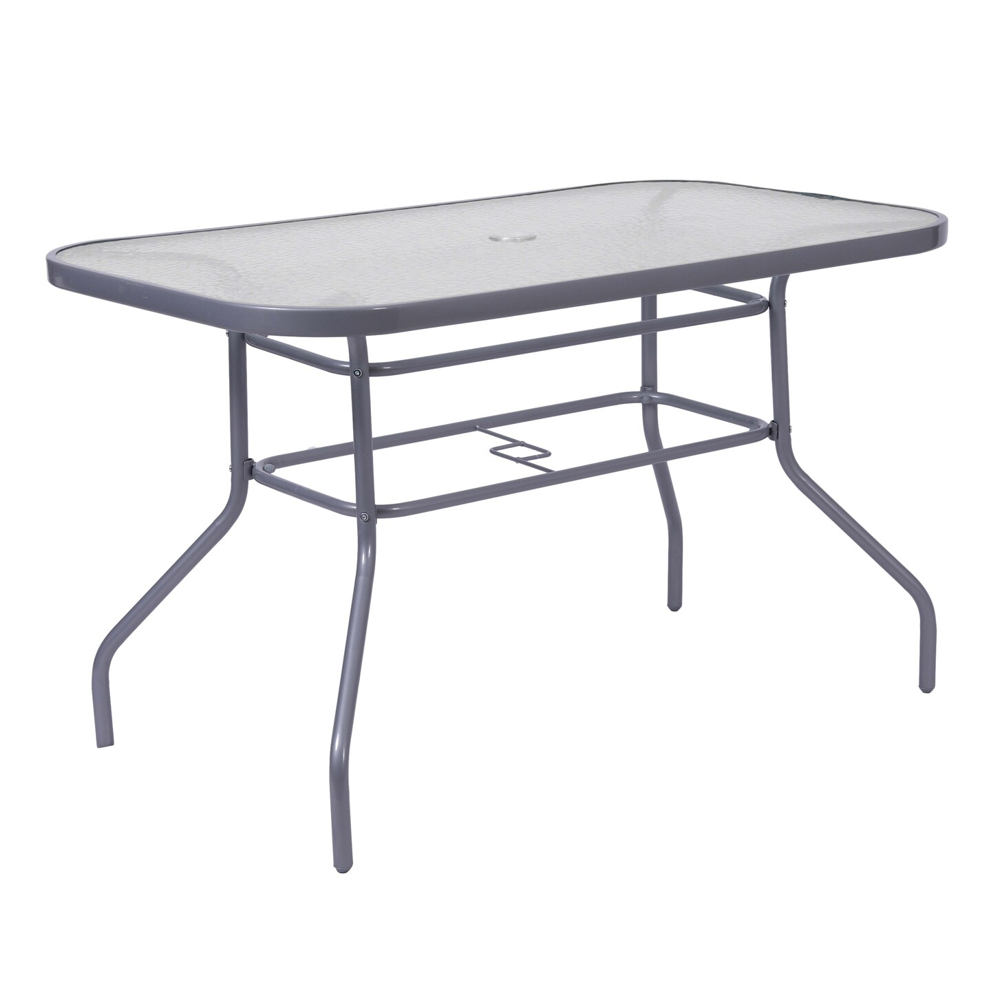 Emma and Oliver Tala Patio Table with Tempered Glass Top with Umbrella Hole and Steel Frame