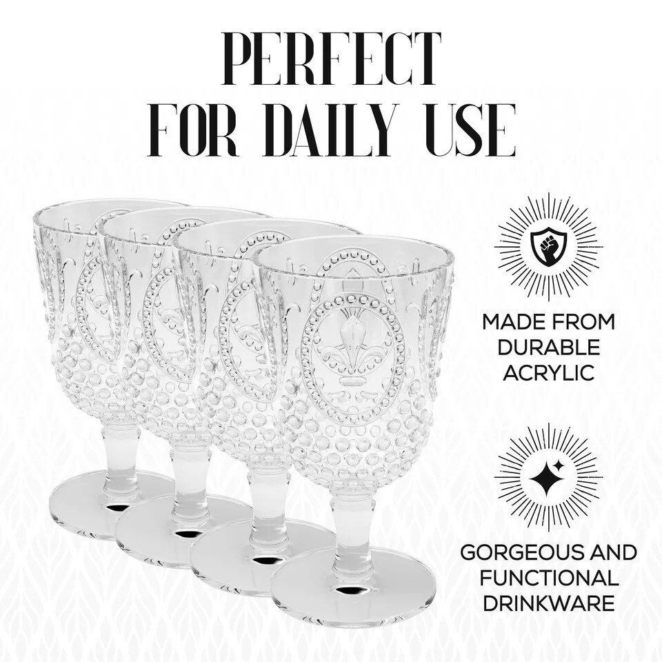 Elle Decor Acrylic 15 oz. Shatterproof Wine Goblets, Set of 4 - Clear