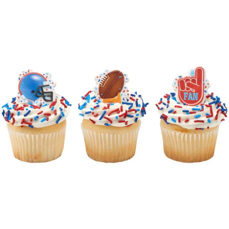 Football Assortment Helmet, #1 Fan and Football with Goal Cupcake Rings set of 12