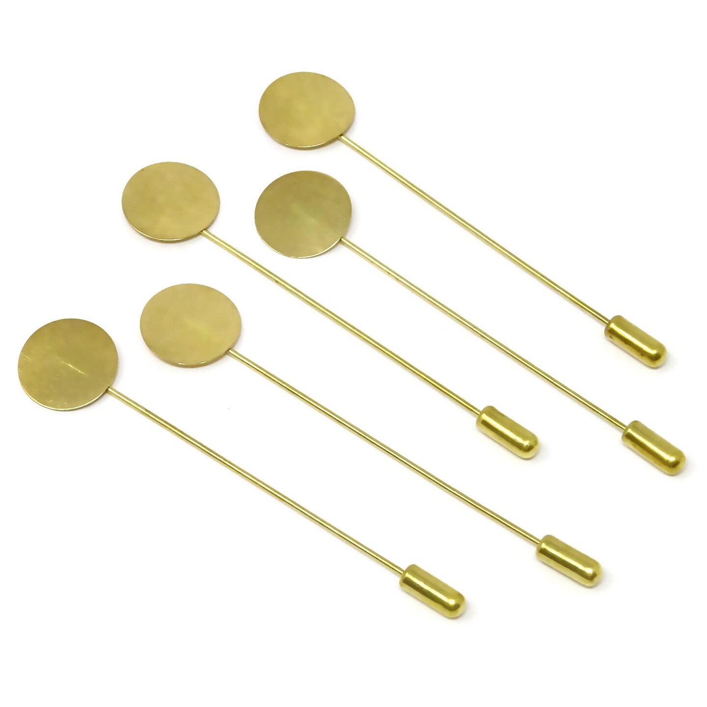 20PCS Round Tray Safety Pins Lapel Sticks Blank Brooch Bases Suit Tie Hat Pin Scarf Badge(Gold)