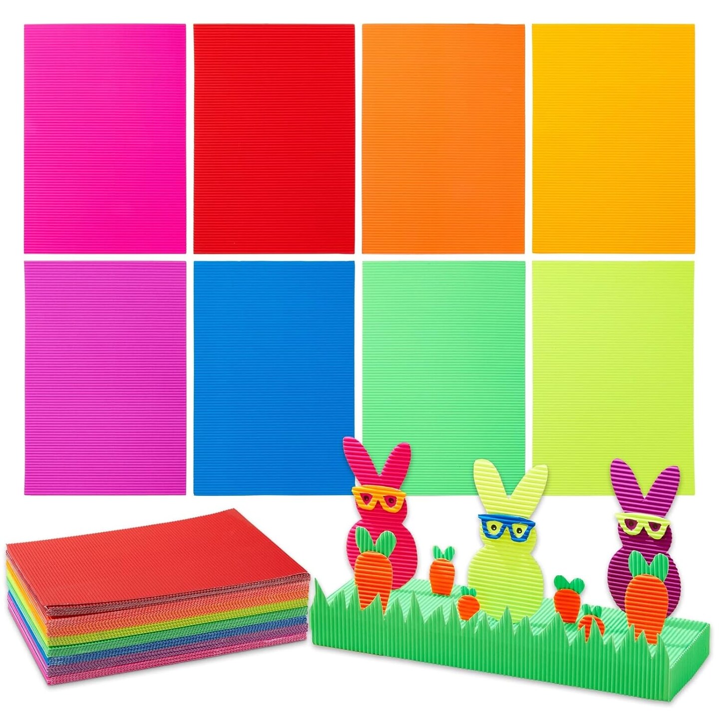 64 Pack Colored Corrugated Cardboard Sheets for Crafts, Art Projects, DIY Signs, 8 Bright Colors (8.3 x 11.8 In)