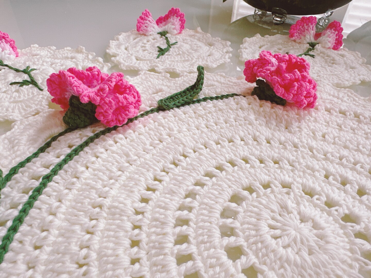 Handmade Crochet Carnations Flower Doilies Coaster Placemat