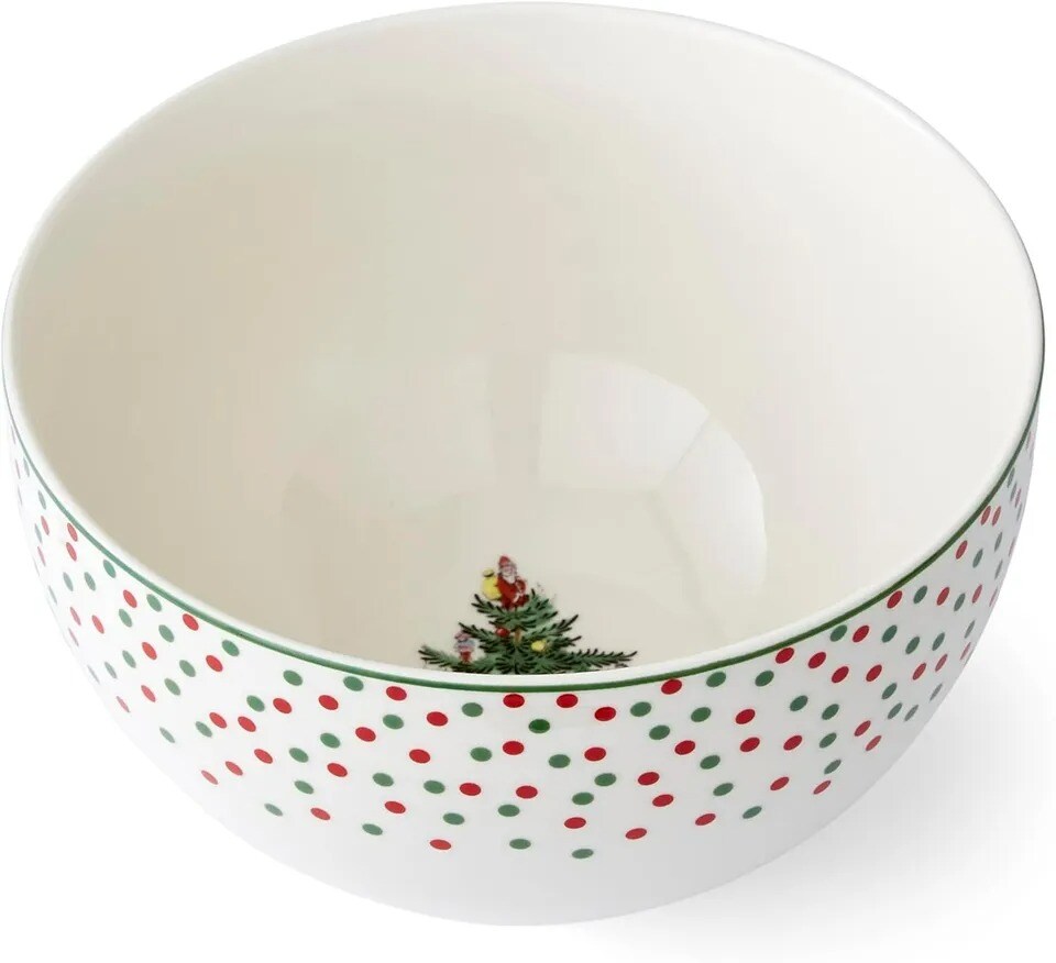 Spode Christmas Tree Polka Dot Rice Bowl Soup Bowls, 6 inch, Set of 4, Porcelain