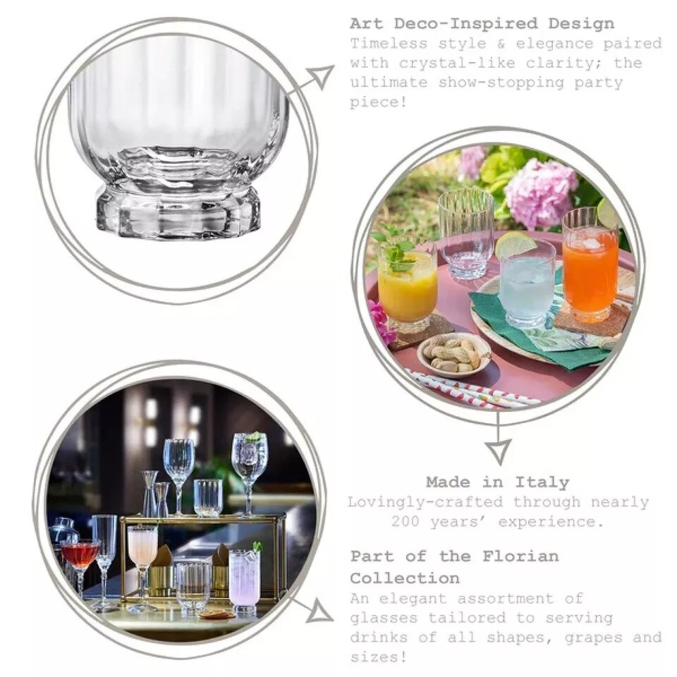 Bormioli Rocco Florian DOF Glasses, 12.6 oz., Set of 4, Clear