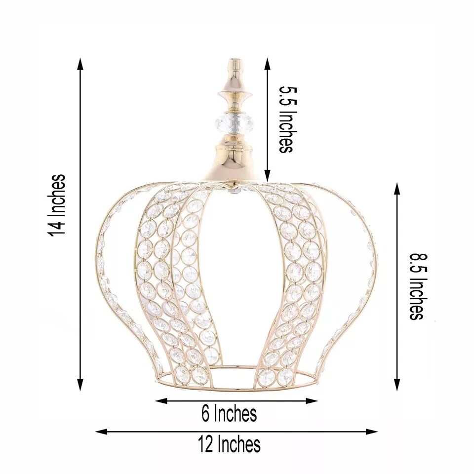 GOLD 14" tall Metal Crystal Beaded Royal Crown Cake Topper Cupcake