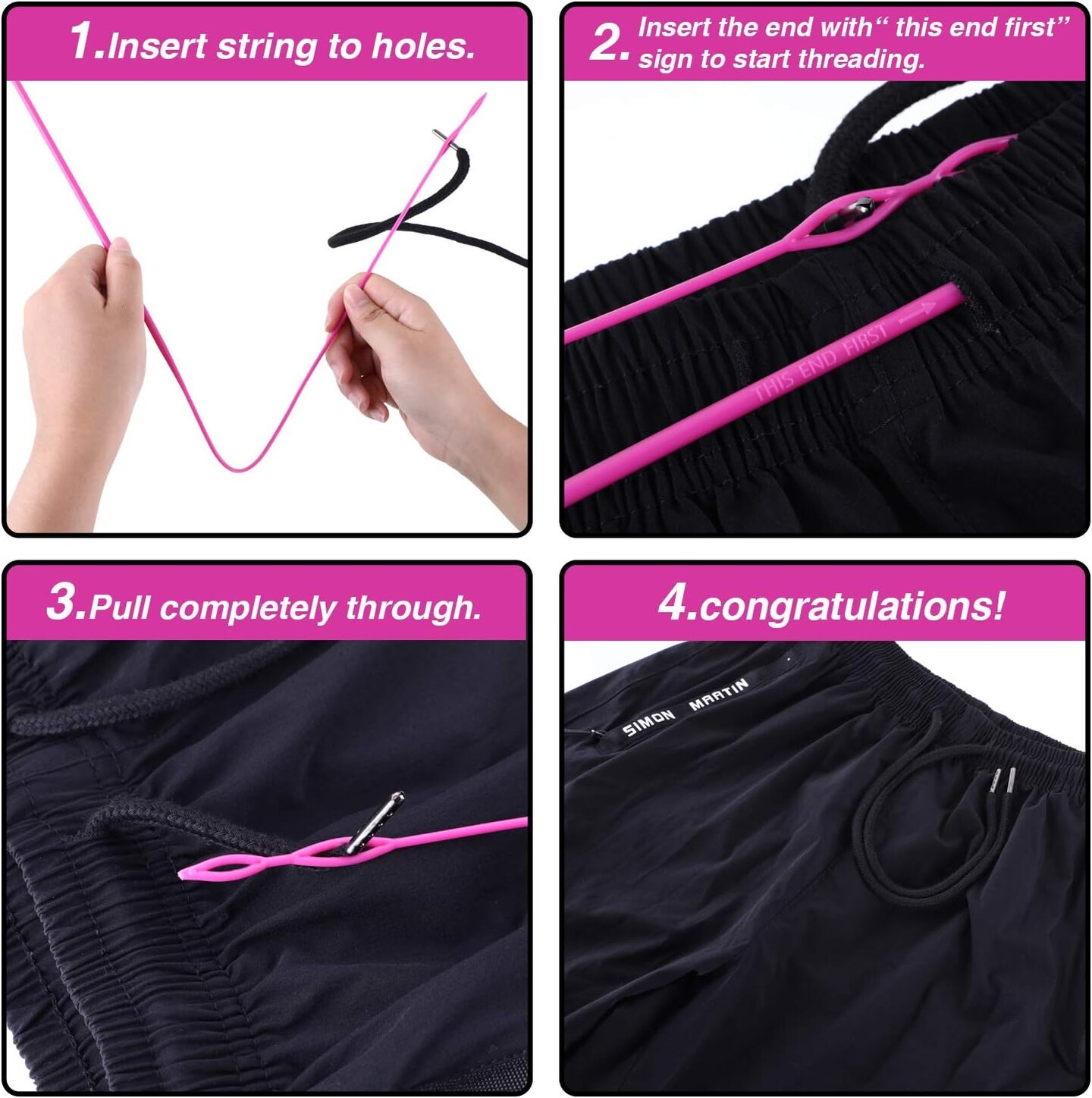 Drawstring Cords Replacement Drawstrings with Easy Threader for Sweatpants Shorts Pants Jackets Coats (Black, White)