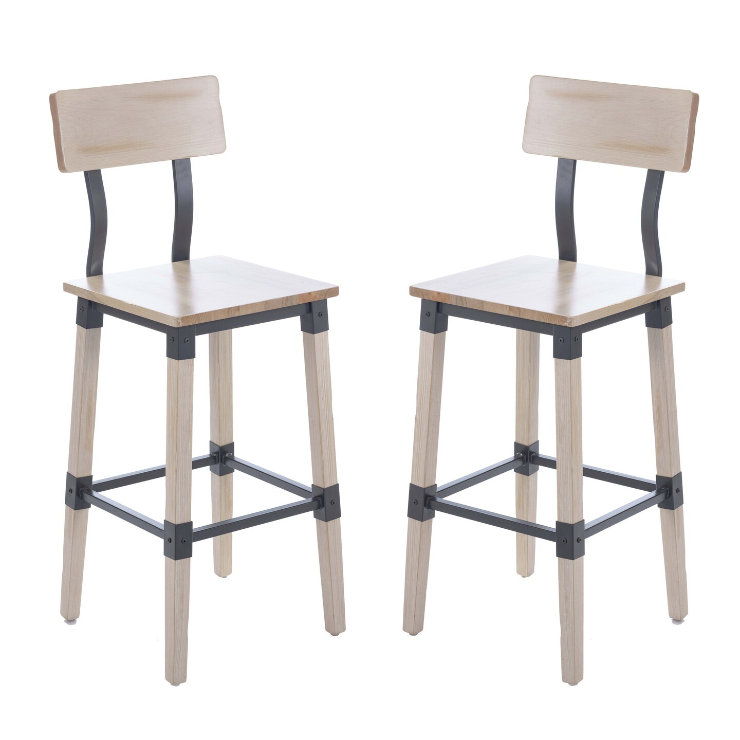 Merrick Lane Breton Bar Height Dining Stools with Steel Supports and Footrest - Set Of 2