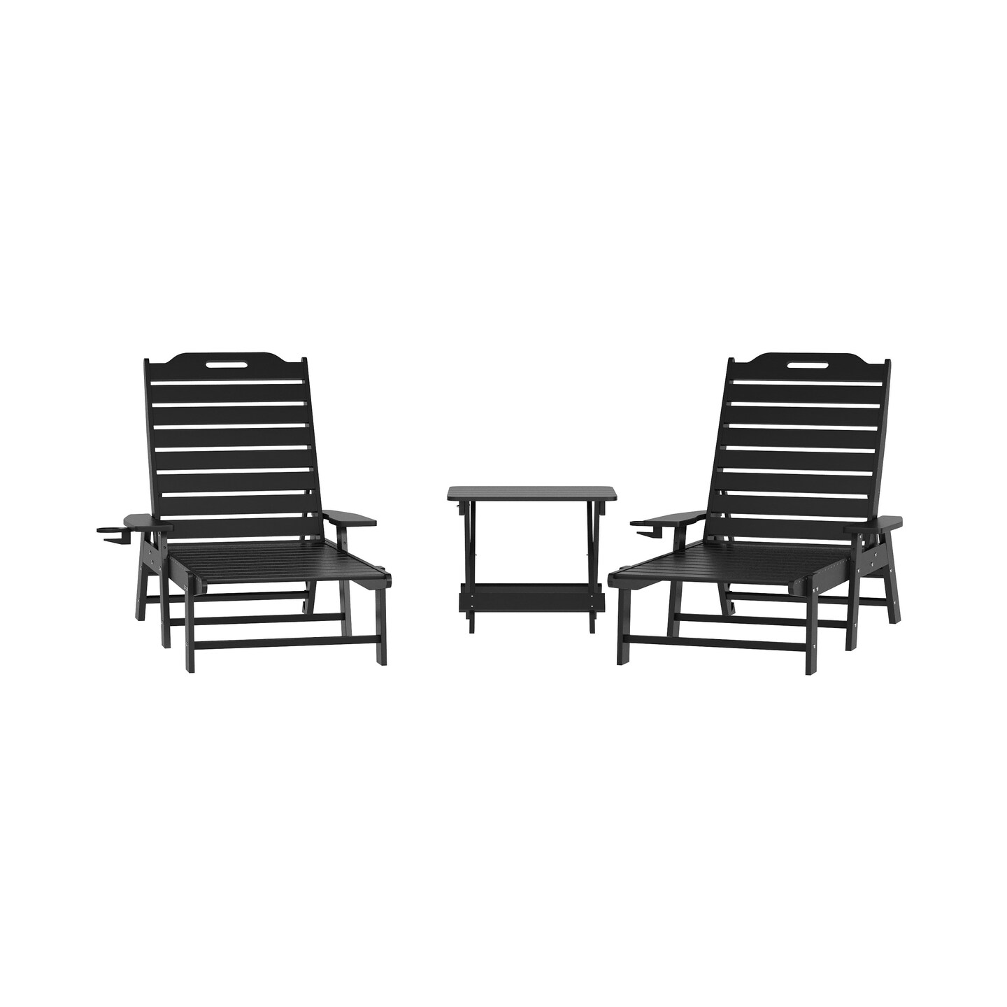 Merrick Lane Gaylord 3-Piece Adirondack Chairs/Table Set for Indoor/Outdoor Use with 2 Adjustable Lounge Chairs with Cup Holders and Folding Side Table