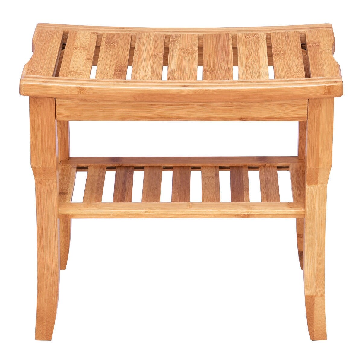 Bathroom Wicker Shower Chair Bench With Storage Shelf