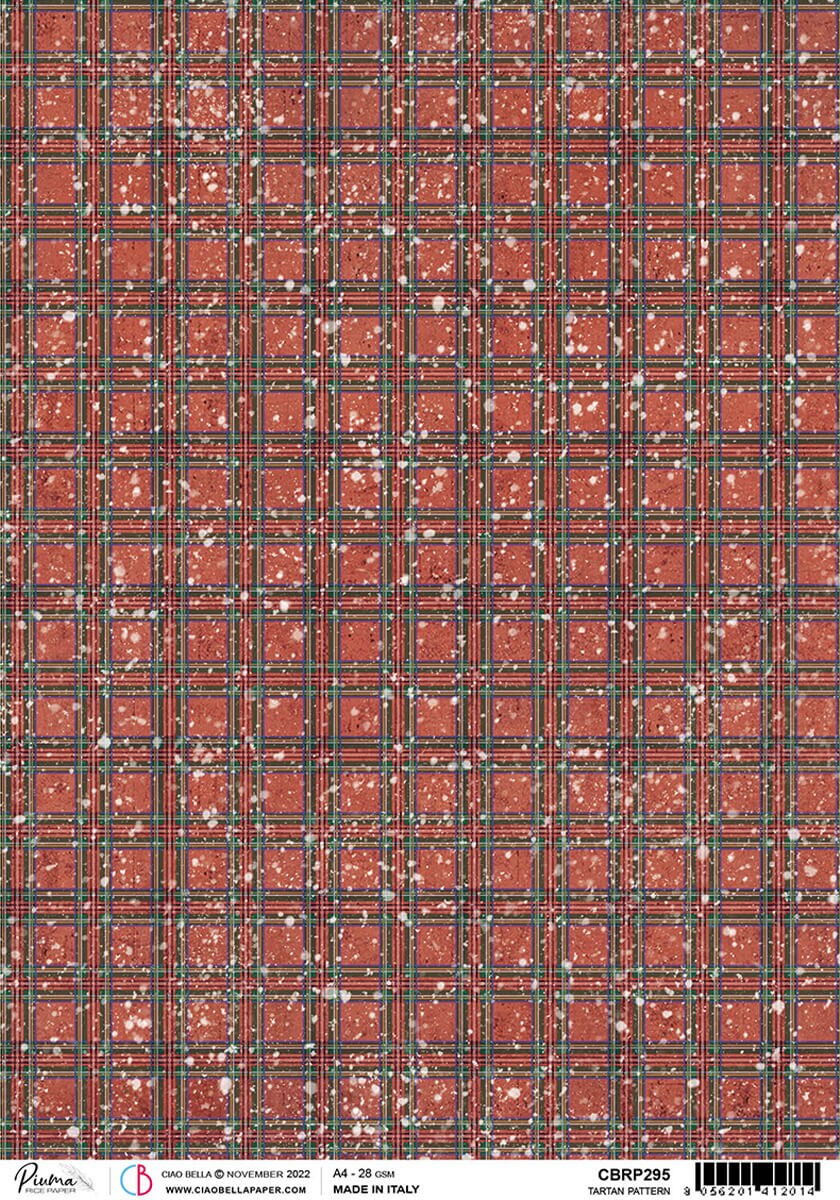 Ciao Bella Rice Paper A4  Piuma Tartan Pattern - 5 Sheets